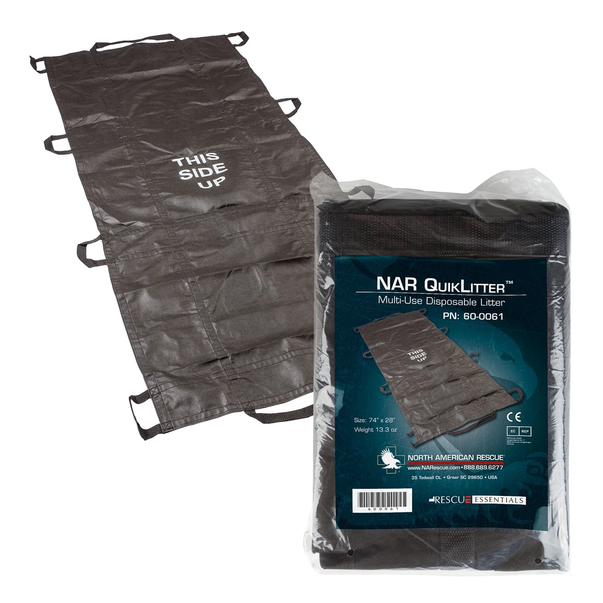 North American Rescue Evacuation Litter NAR ELITE Black 30 X 76 Inch 10 Handles