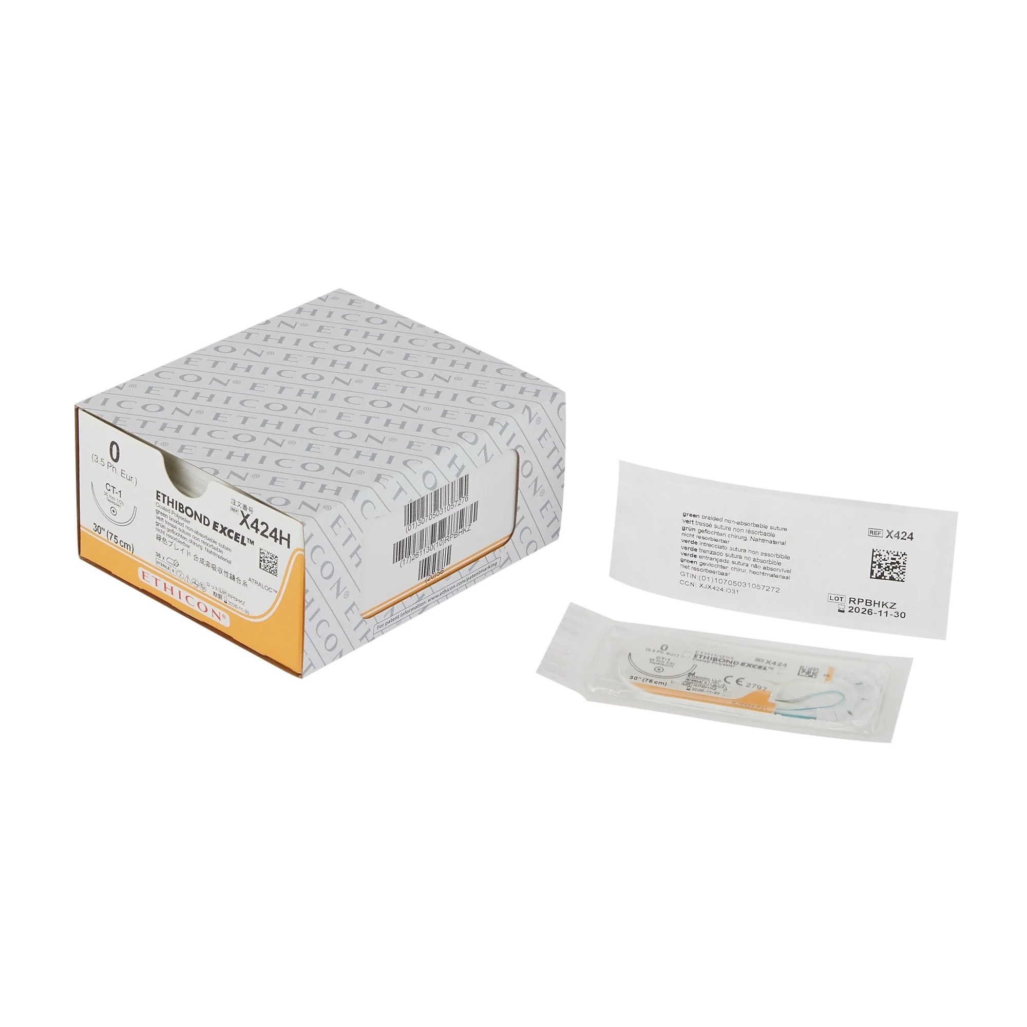 Nonabsorbable Suture with Needle Ethibond Excel Polyester CT-1 1/2 Circle Taper Point Needle Size 0 Braided