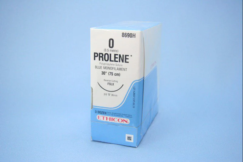Nonabsorbable Suture with Needle Prolene Polypropylene FSLX 3/8 Circle Reverse Cutting Needle Size 0 Monofilament