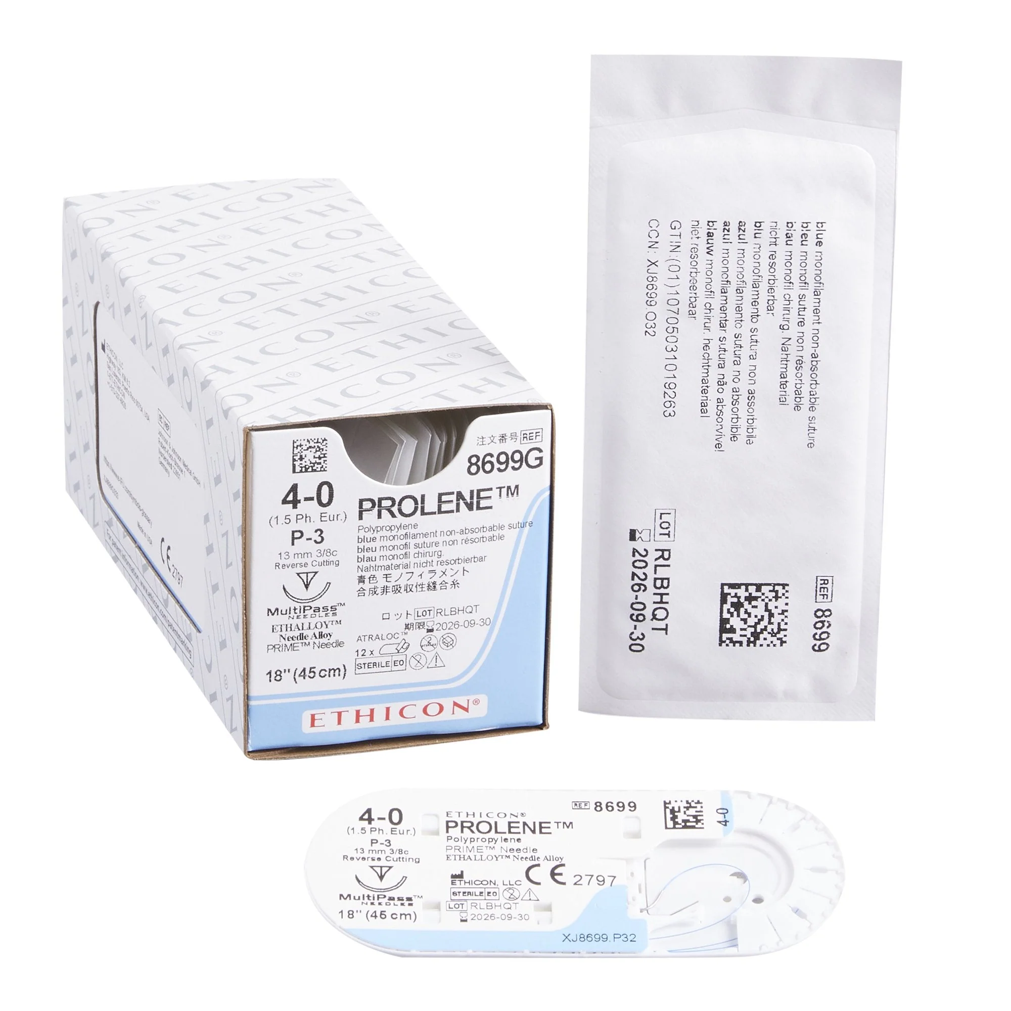 Nonabsorbable Suture with Needle Prolene Polypropylene P-3 3/8 Circle Precision Reverse Cutting Needle Size 4-0 Monofilament