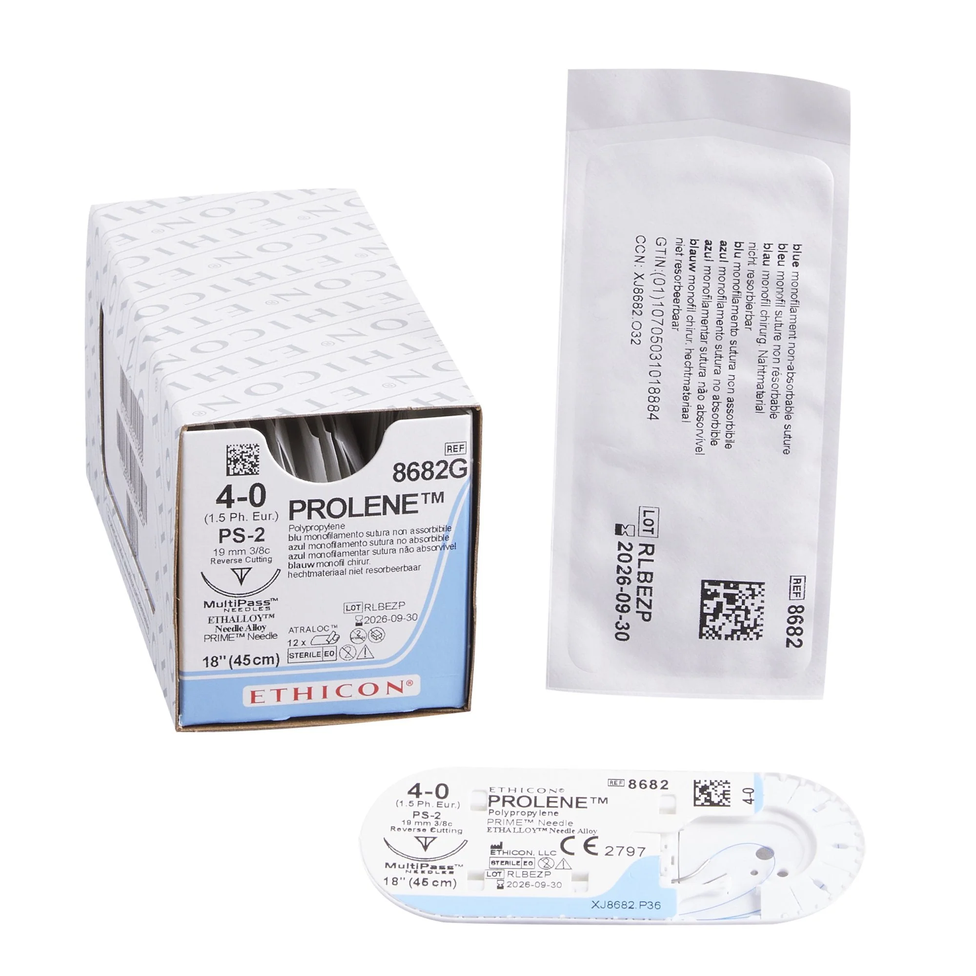 Nonabsorbable Suture with Needle Prolene Polypropylene PS-2 3/8 Circle Precision Reverse Cutting Needle Size 4-0 Monofilament