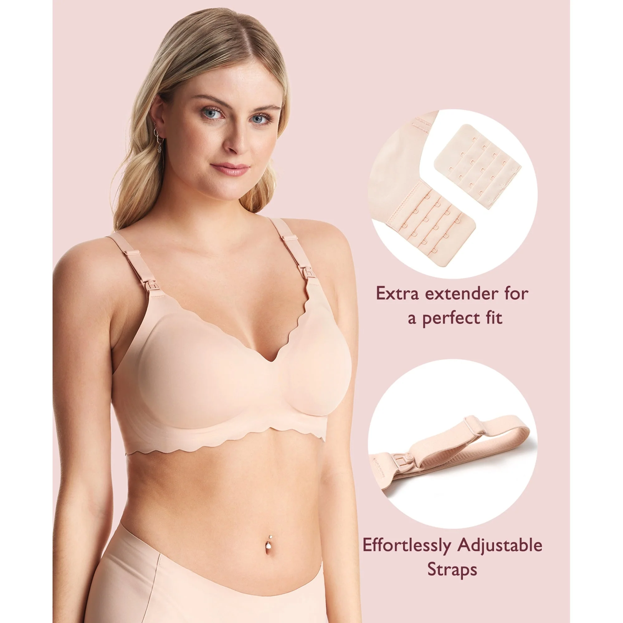 Root Technology Ltd Nursing Bra Momcozy Jelly Strip 34 to 36 Inch Chest Medium Beige Back Hook and Eye Closure Adjustable Shoulder Strap - Image 7