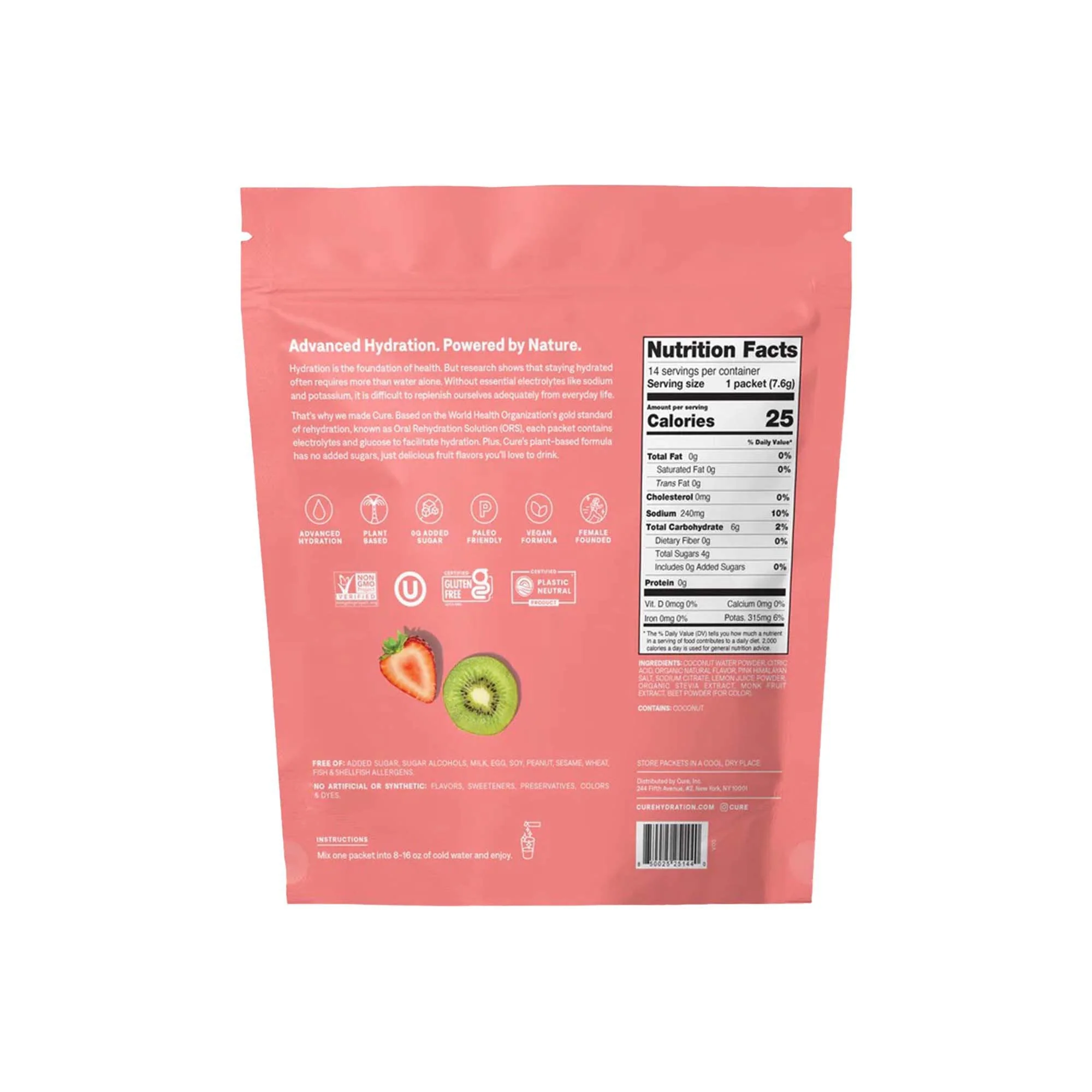 Cure Hydration Cure Electrolyte Drink Mix, Strawberry Kiwi, 7.7-gram Packets (168/CS) - Image 2