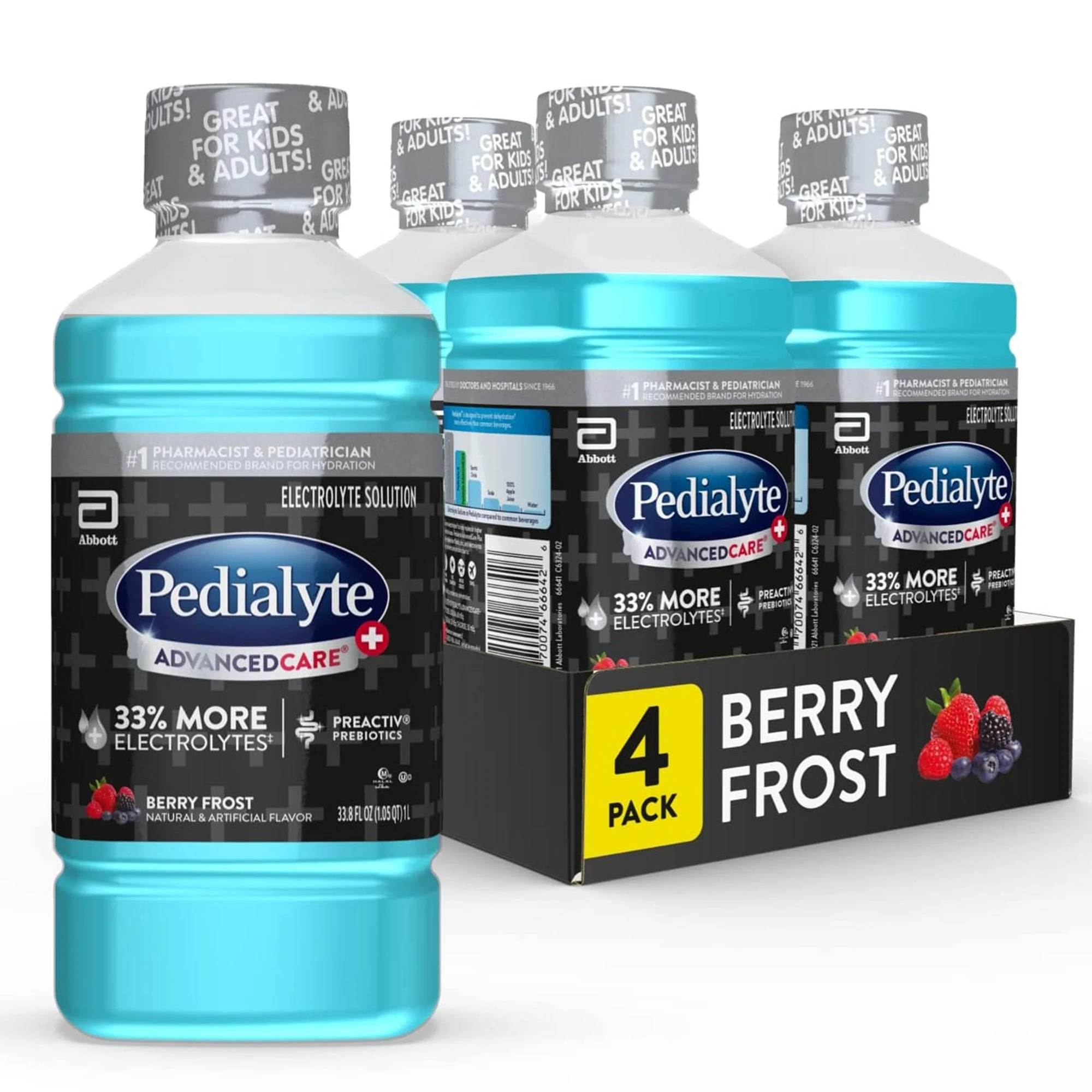 Abbott Nutrition Pedialyte AdvancedCare Plus Berry Frost Electrolyte Solution, 1 Liter Bottle (4/CS) - Image 2