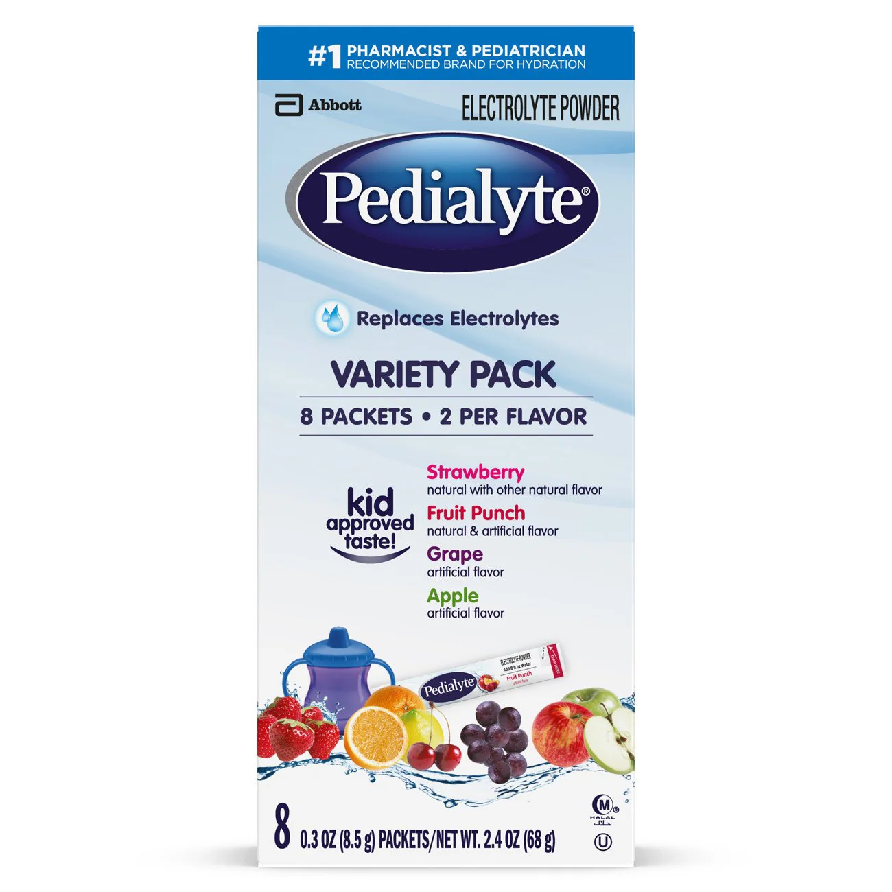 Abbott Pedialyte Electrolyte Powder, Assorted Flavors (8/CT)