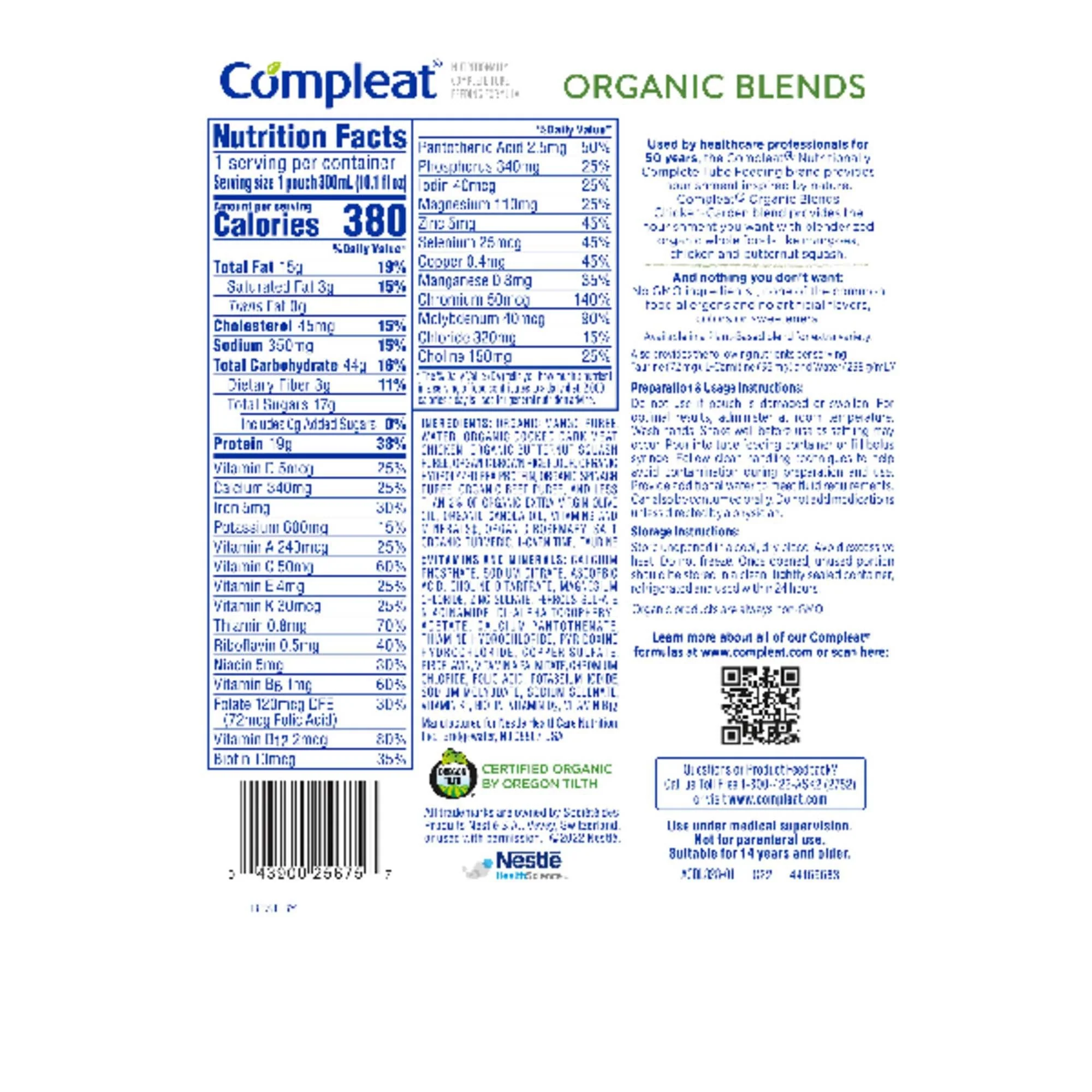 Nestle Healthcare Nutrition Compleat Organic Blends Chicken-Garden Blenderized Whole Foods, 10.1 oz. Pouch (24/CS) - Image 3