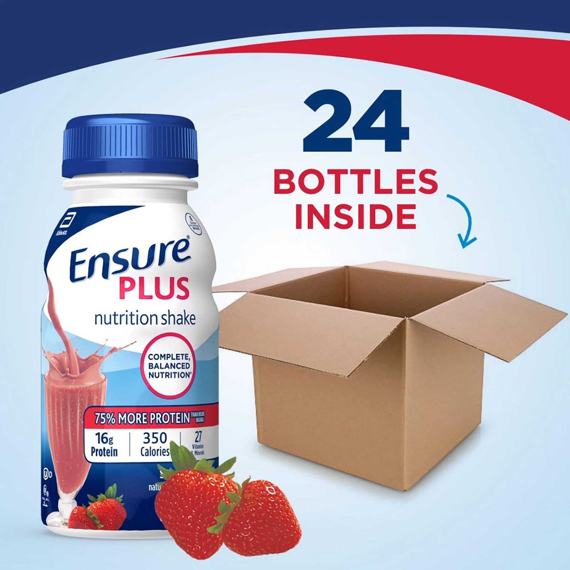 Abbott Nutrition Ensure Plus Nutrition Shake, Strawberry, 8-ounce bottle (24/CS) - Image 3
