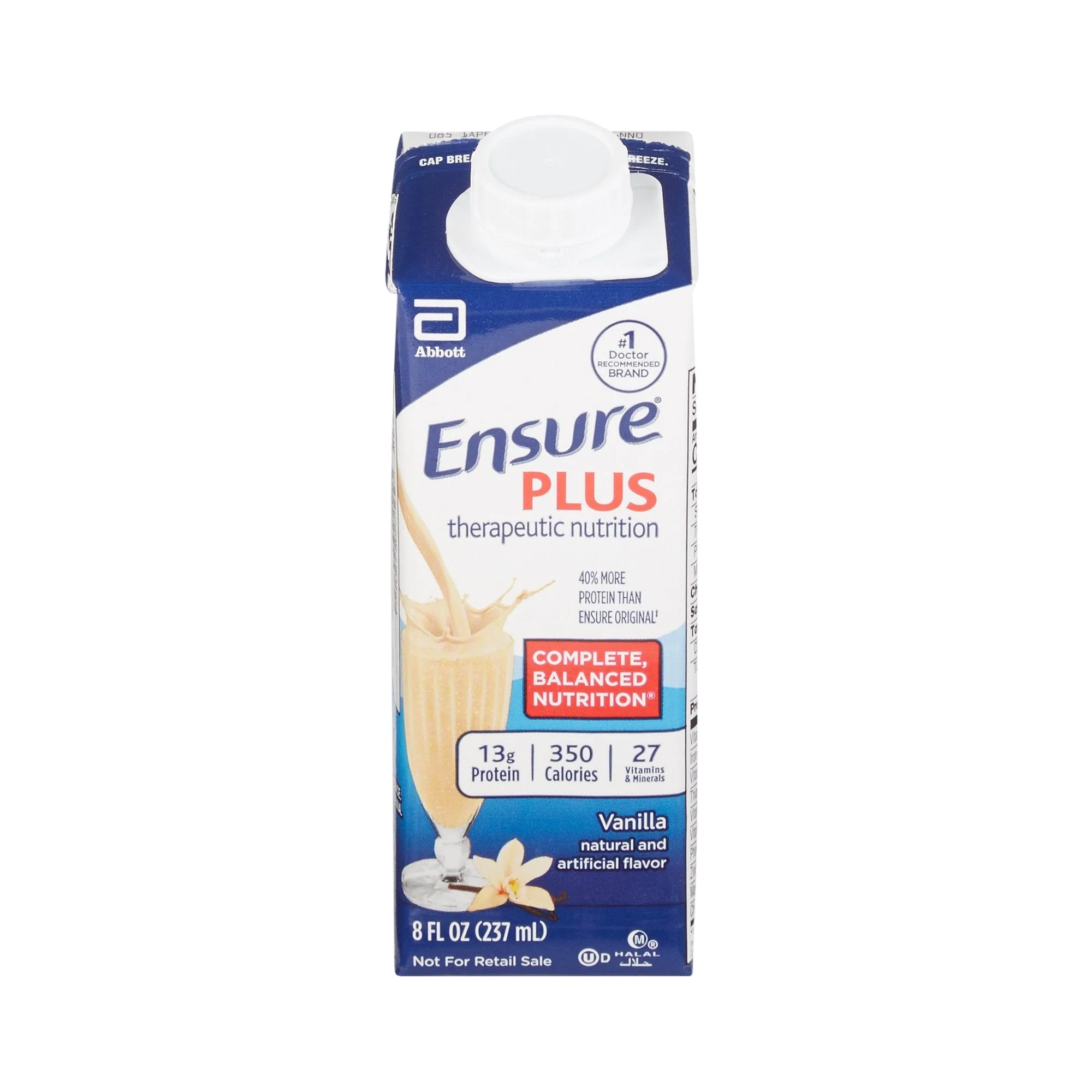 Oral Supplement Ensure Plus Therapeutic Nutrition Vanilla Flavor Liquid 8 oz. Reclosable Carton