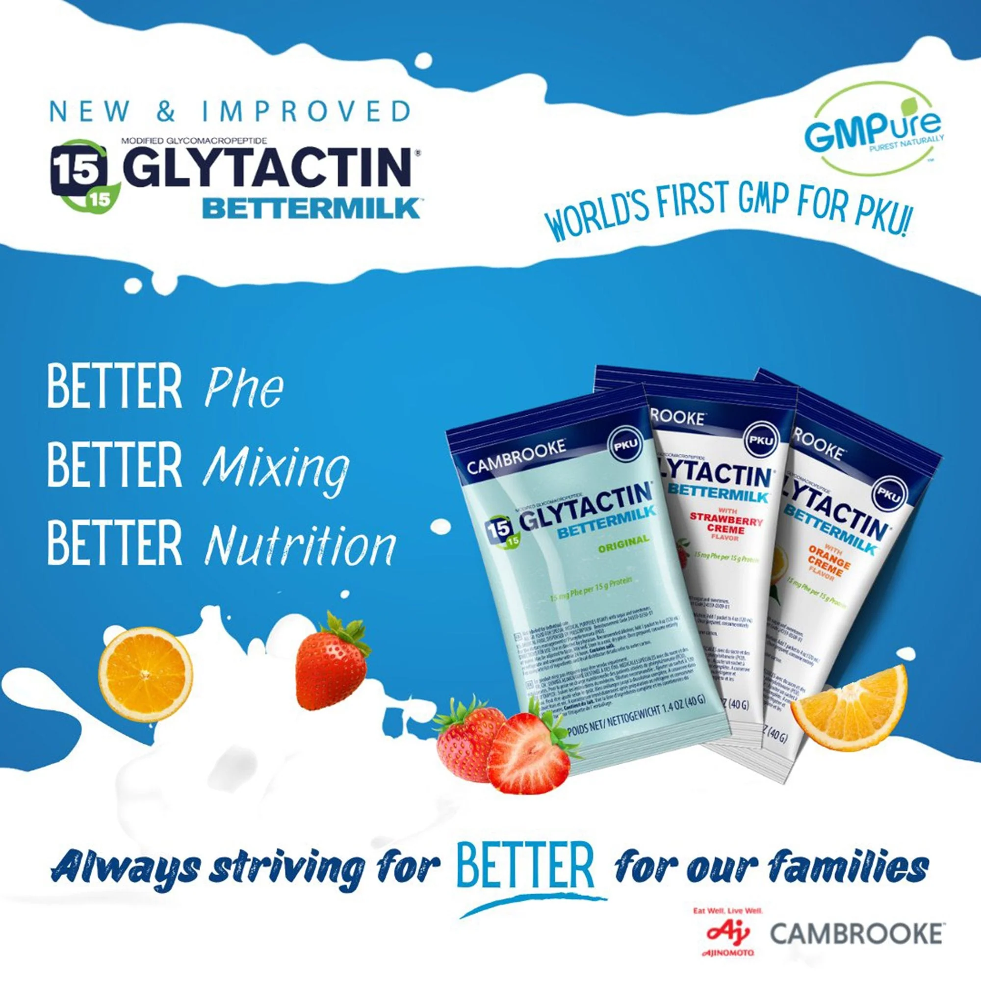 Cambrooke Therapeutics Oral Supplement Glytactin BetterMilk Strawberry Crème Flavor Powder 1.4 oz. Individual Packet (30/CS) - Image 2