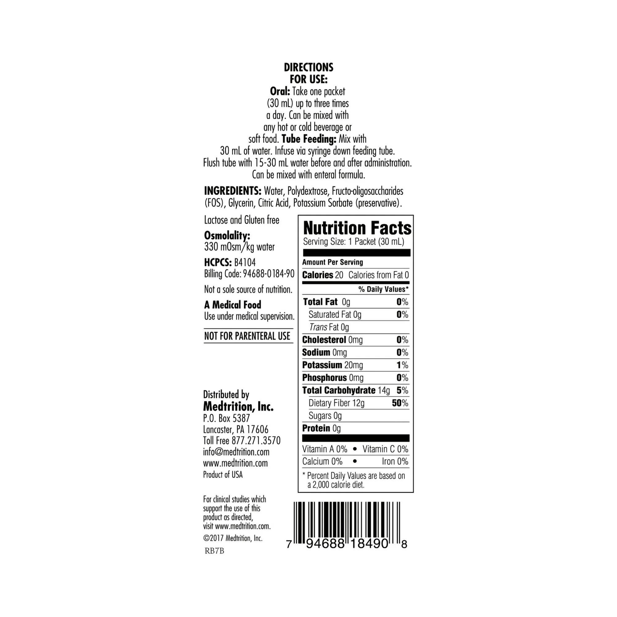 Medtrition/National Nutrition HyFiber Liquid Fiber with FOS (Fructo-Oligosaccharides) (100/CS) - Image 2