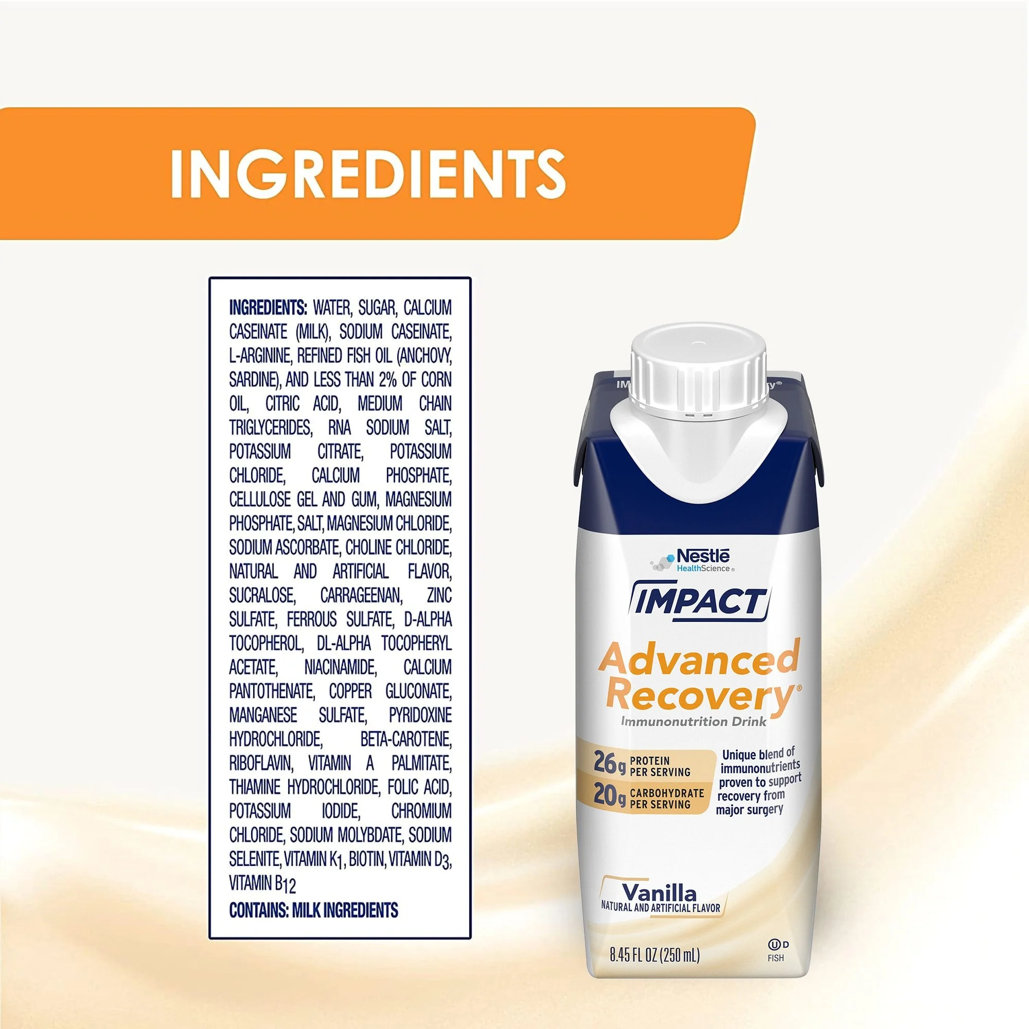 Nestle Healthcare Nutrition Impact Advanced Recovery Vanilla Immunonutrition Drink, 8.45-ounce Carton (10/CS) - Image 2
