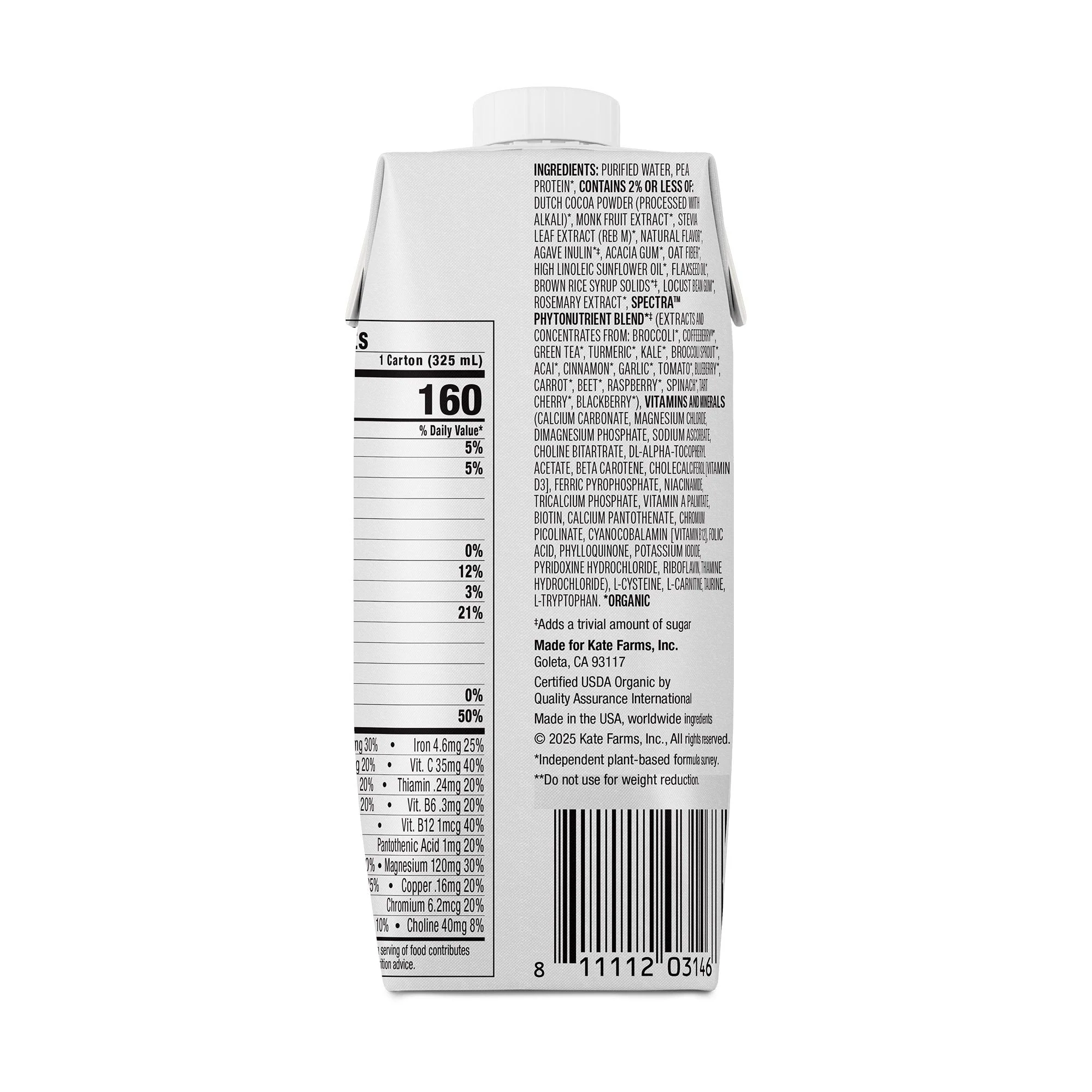 Kate Farms Oral Supplement Kate Farms High Protein Chocolate Flavor Liquid 11 oz. Carton (12/CS) - Image 3