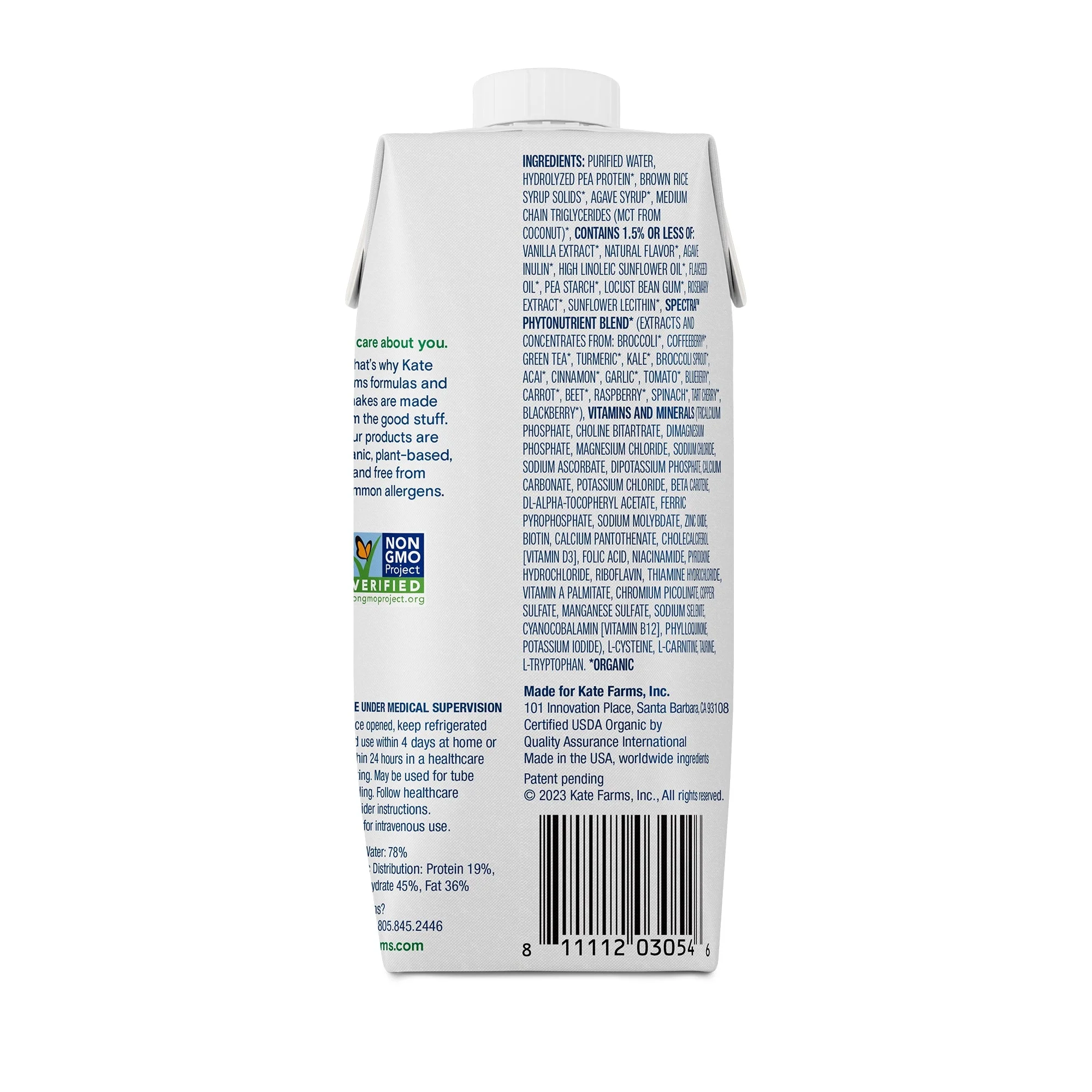Kate Farms Kate Farms Peptide 1.0 Vanilla Sole-Source Nutrition Formula, 11-ounce Carton (12/CS) - Image 2