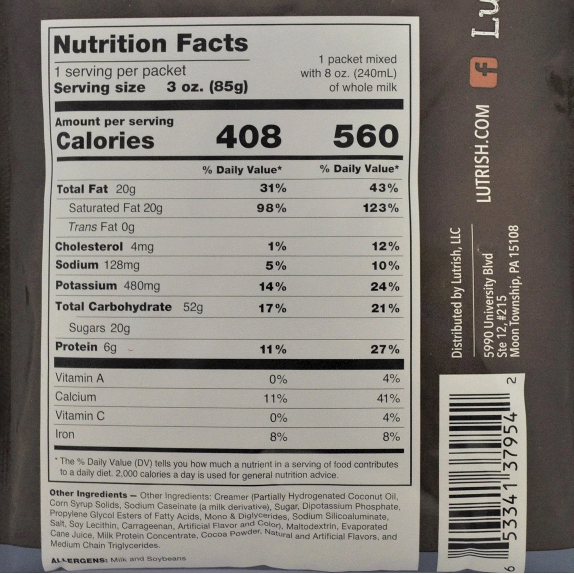 Lutrish LLC Oral Supplement Lutrish Chocolate Flavor Powder 3 oz. Individual Packet (24/CS) - Image 3