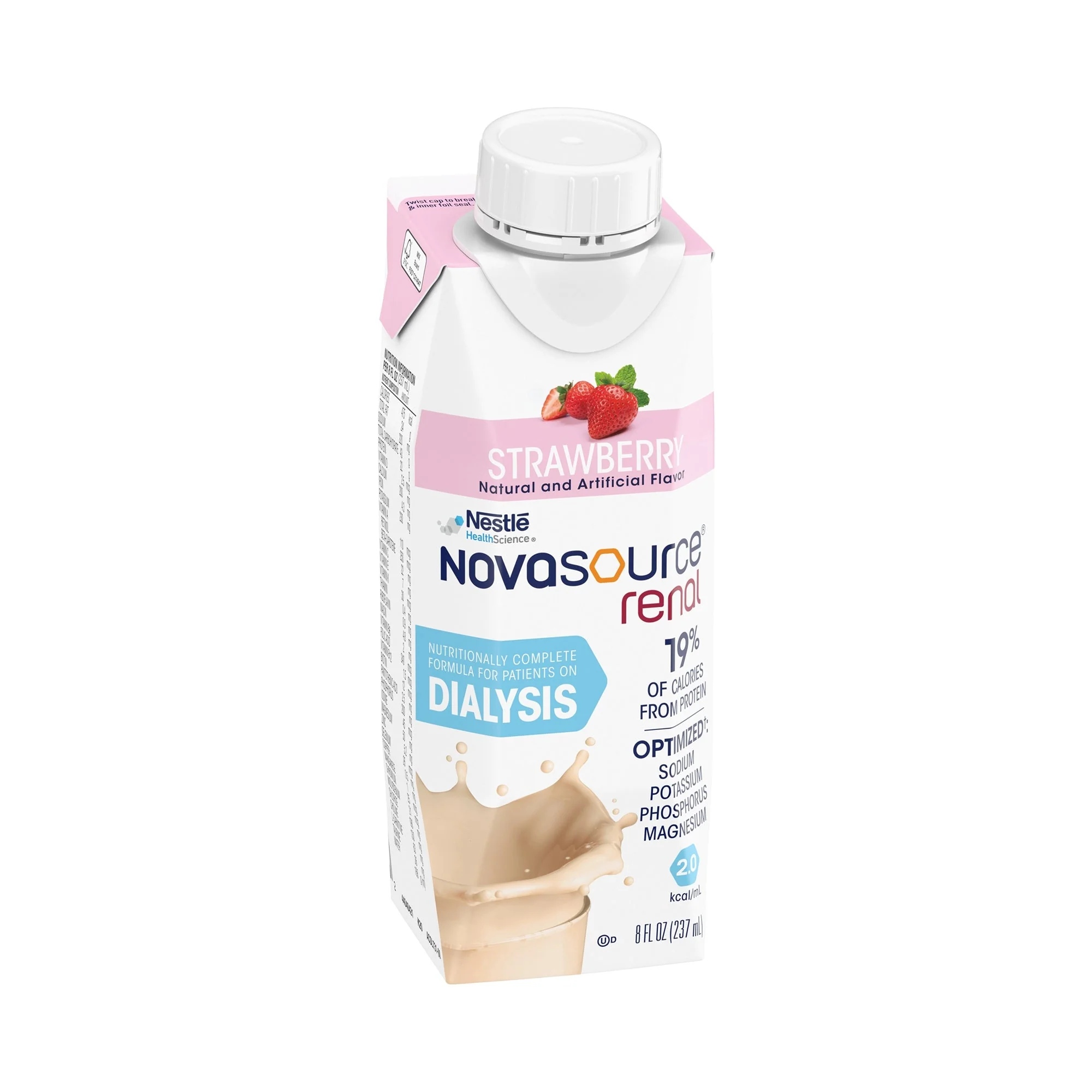 Nestle Healthcare Nutrition Novasource Renal Strawberry Formula for Patients on Dialysis, 8-ounce Carton (24/CS)