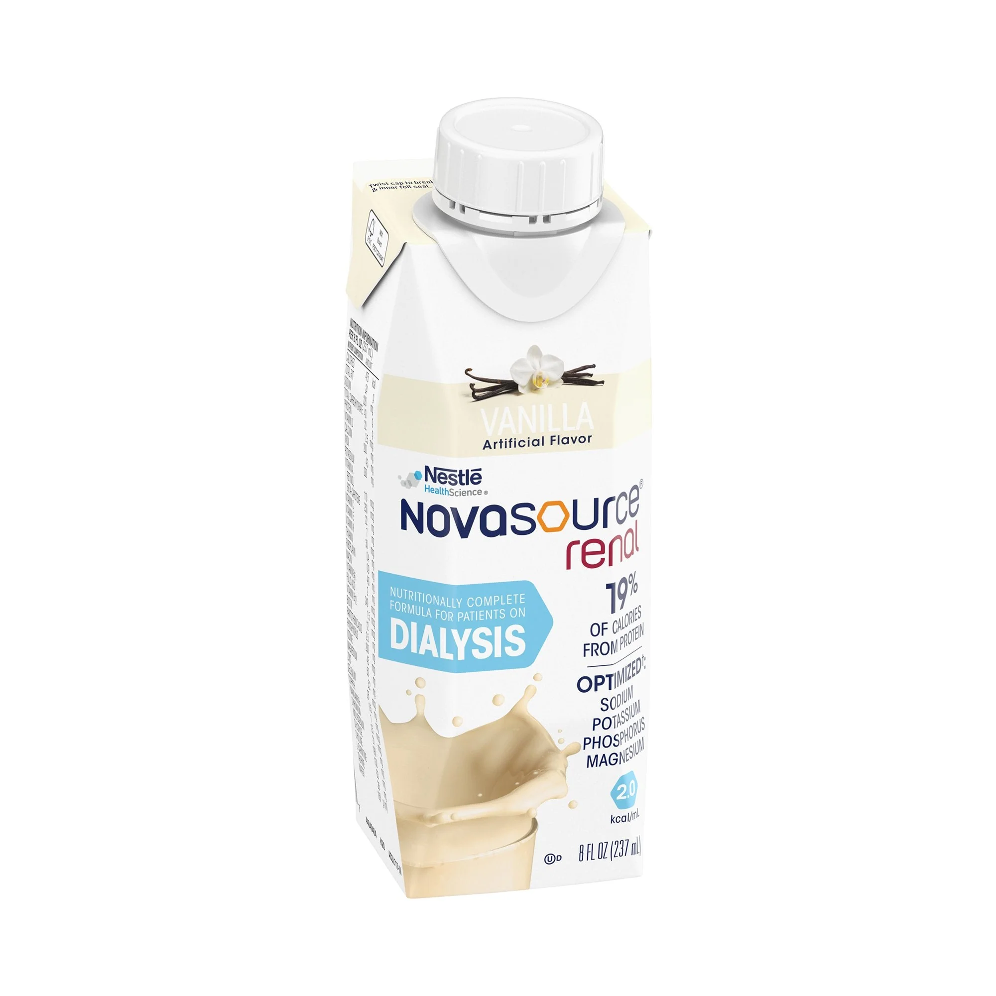Nestle Healthcare Nutrition Novasource Renal Vanilla Formula for Patients on Dialysis, 8-ounce Carton (24/CS)