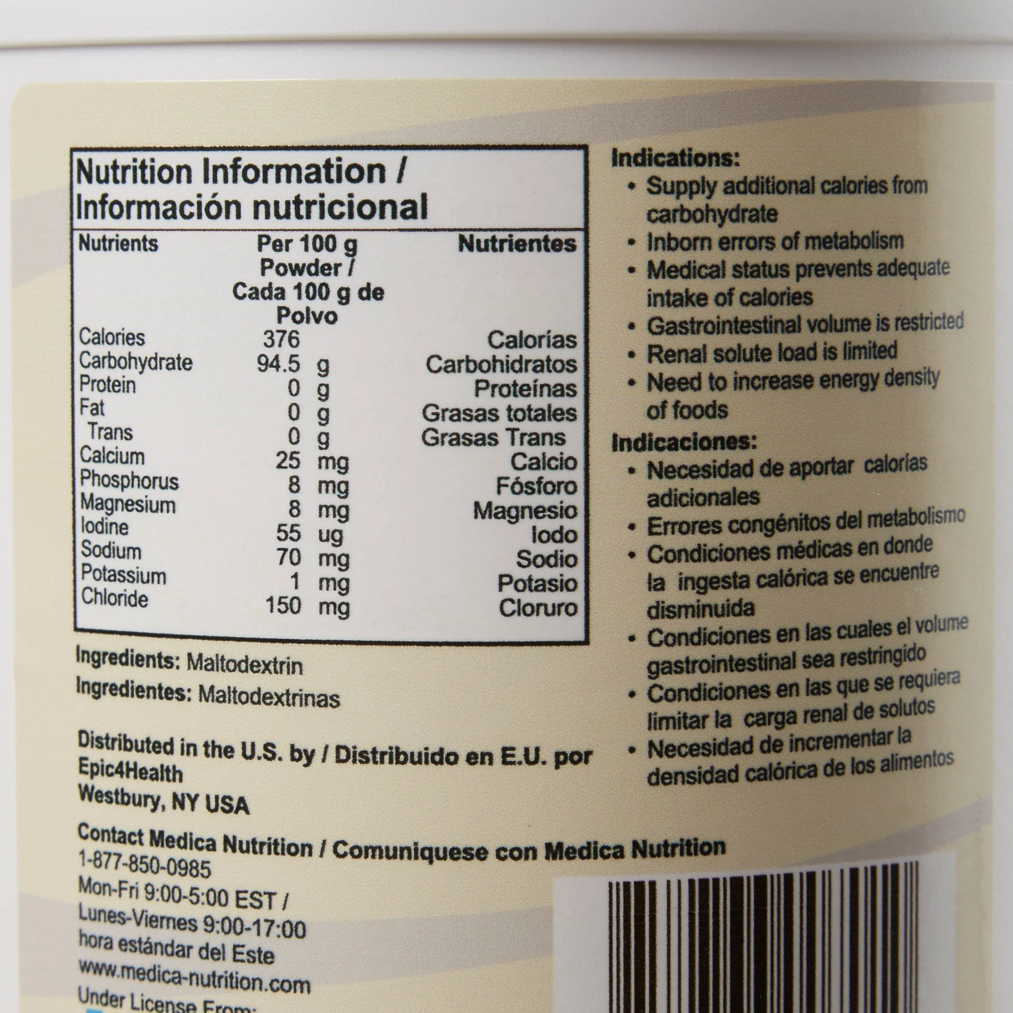 Epic Pharmaceutical Industries Corp SolCarb Soluble Form of Powdered Carbohydrate, 454 Gram Jar (6/CS) - Image 3