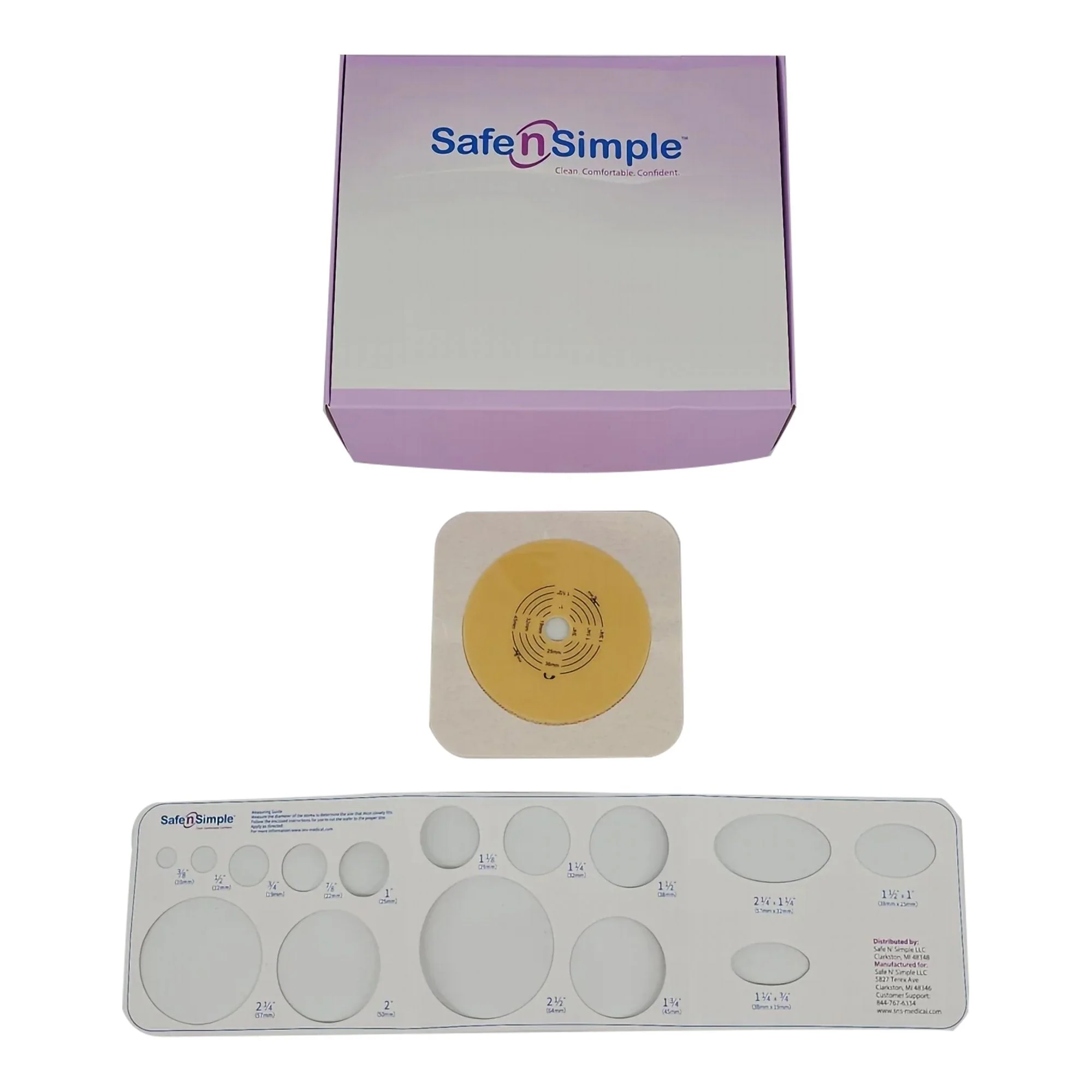 Safe N Simple Ostomy Barrier Safe n Simple Trim to Fit, Standard Wear Flexible Tape 57 mm Flange Up to 1-3/4 Inch Opening 5 X 5 Inch (80/CS)