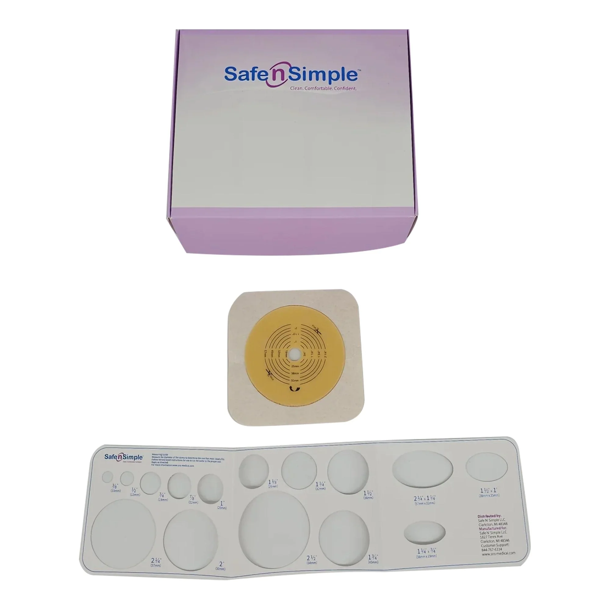 Safe N Simple Ostomy Barrier Safe n Simple Trim to Fit, Standard Wear Flexible Tape 70 mm Flange Up to 2-1/4 Inch Opening 5 X 5 Inch (80/CS)