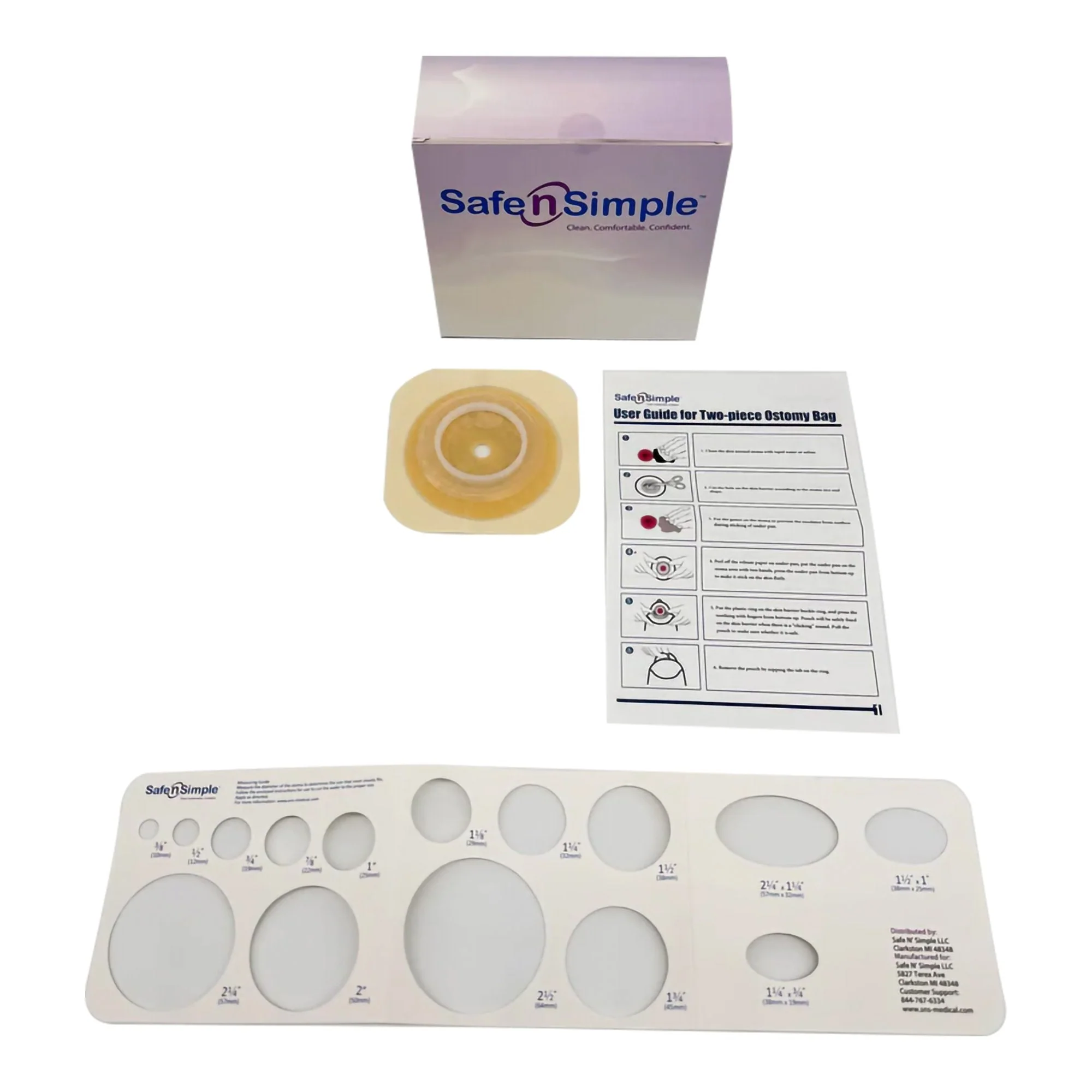 Safe N Simple Ostomy Barrier Trim to Fit, Extended Wear Adhesive Tape Collar 45 mm Flange Up to 1-1/4 Inch Opening 4-1/2 X 4-1/2 Inch (40/CS)