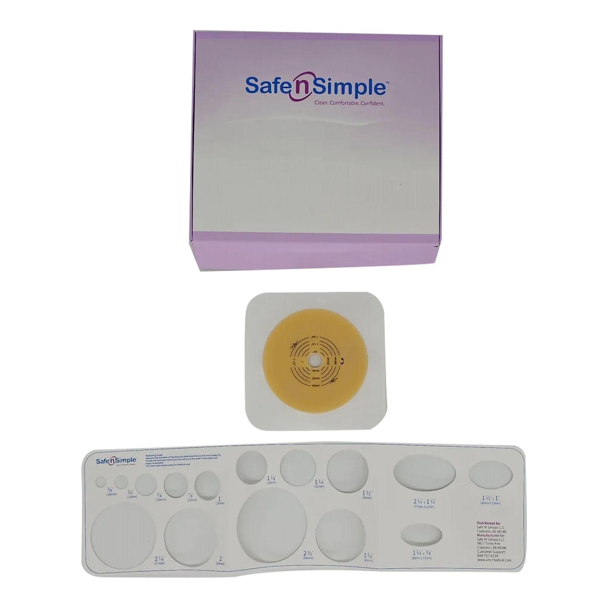 Safe N Simple Ostomy Barrier Trim to Fit, Extended Wear Adhesive Tape Collar 57 mm Flange Red Code System Up to 1-3/4 Inch Opening 5 X 5 Inch (40/CS)