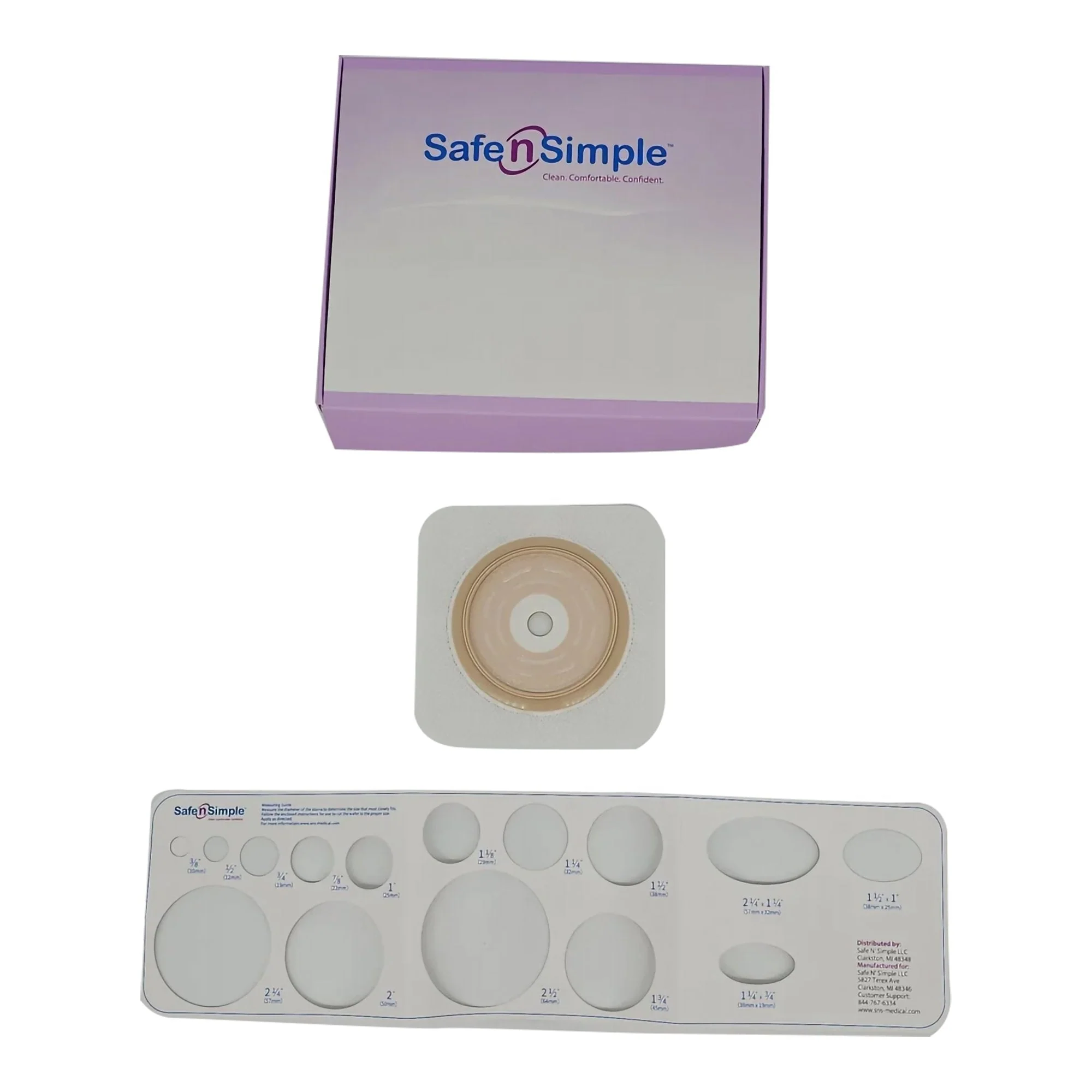 Safe N Simple Ostomy Barrier Trim to Fit, Standard Wear Adhesive Tape Collar 70 mm Flange Up to 2-1/4 Inch Opening 5 X 5 Inch (40/CS)