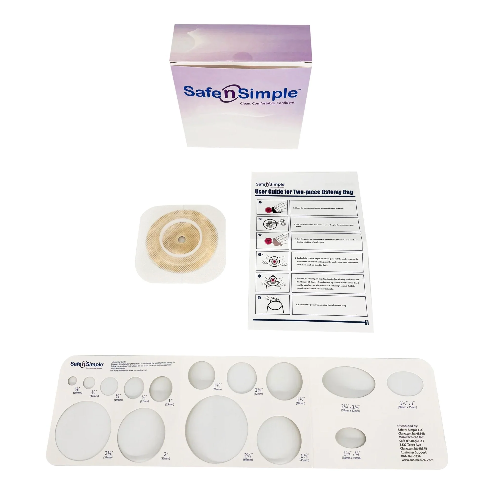Safe N Simple Ostomy Barrier Trim to Fit, Standard Wear Flexible Tape 45 mm Flange Up to 1-1/4 Inch Opening 4-1/2 X 4-1/2 Inch (80/CS)