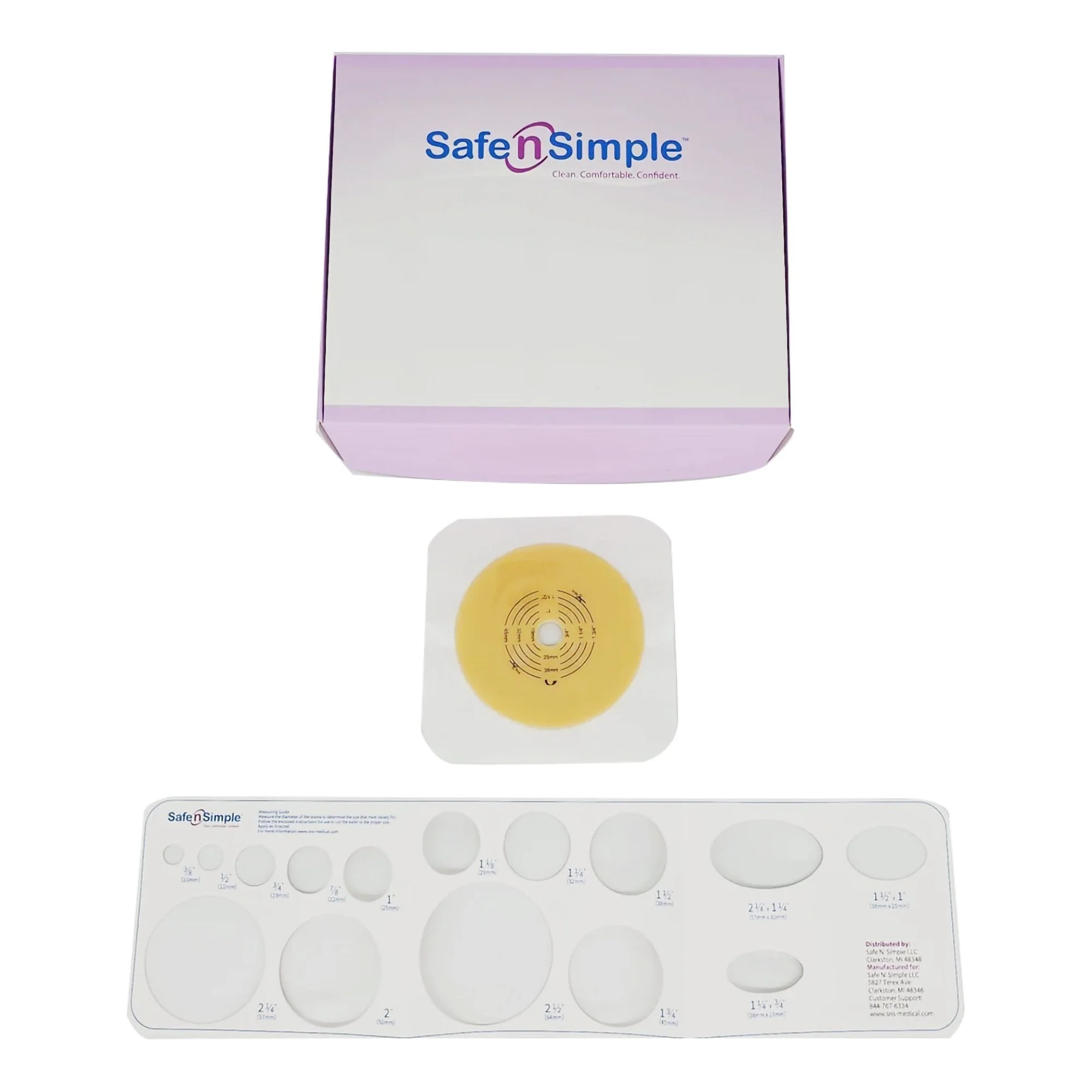 Safe N Simple Ostomy Barrier Trim to Fit, Standard Wear Flexible Tape 57 mm Flange Red Code System Up to 1-3/4 Inch Opening 5 X 5 Inch (80/CS)