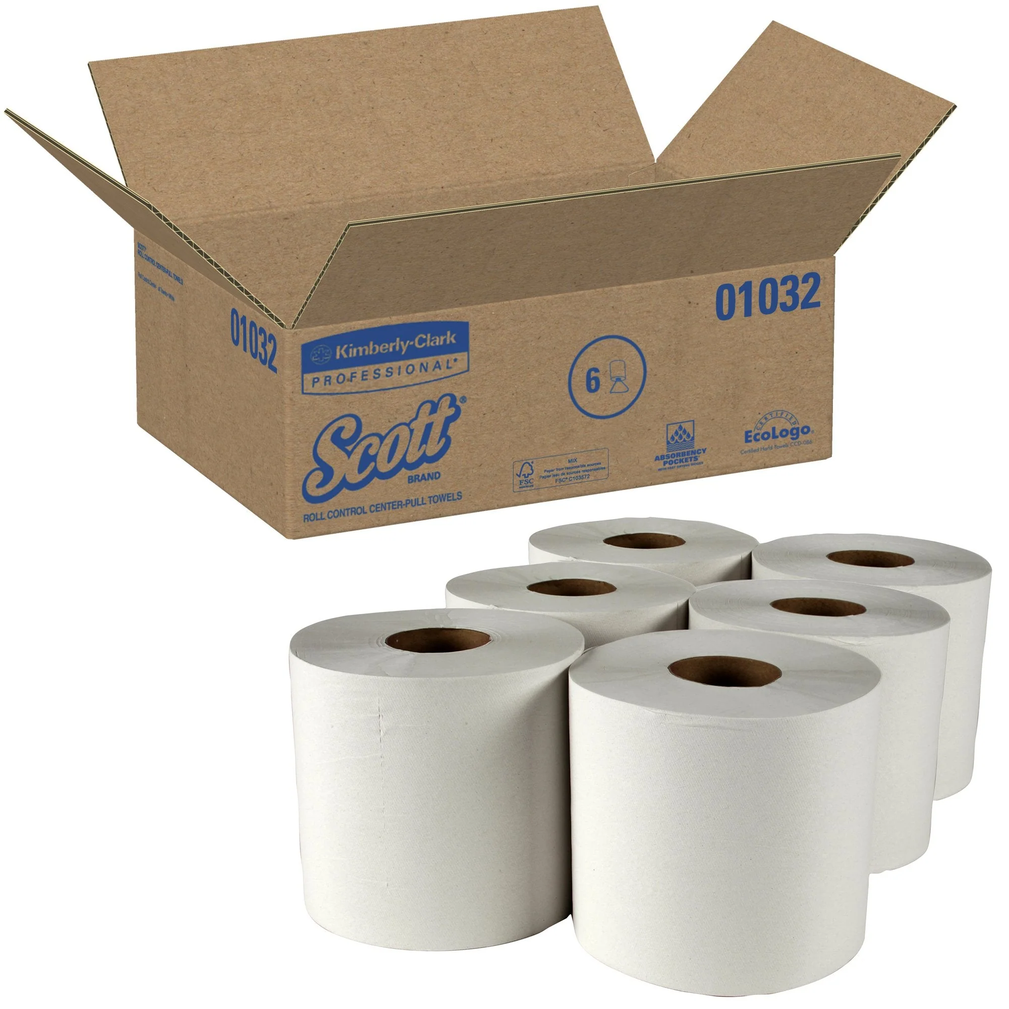 Kimberly Clark Scott Essential White Paper Towel, 8 x 12 Inch Center Pull Roll (6/CS)