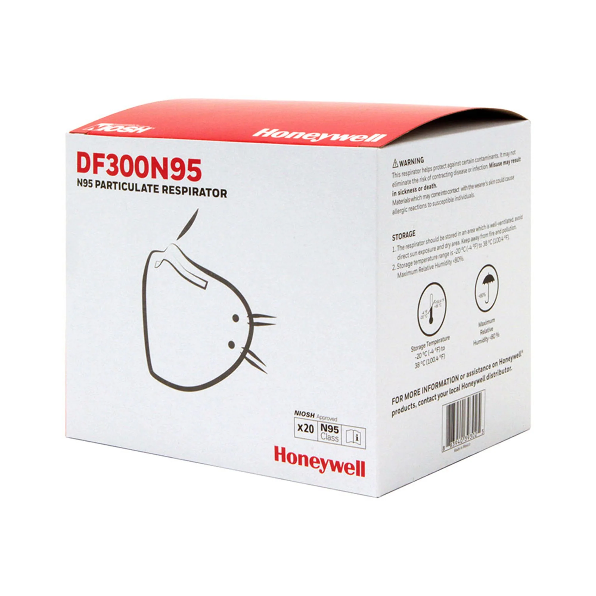 Honeywell Safety Products Particulate Respirator Mask Honeywell DF300 Industrial N95 Not Rated Elastic Strap One Size Fits Most (360/CS) - Image 2