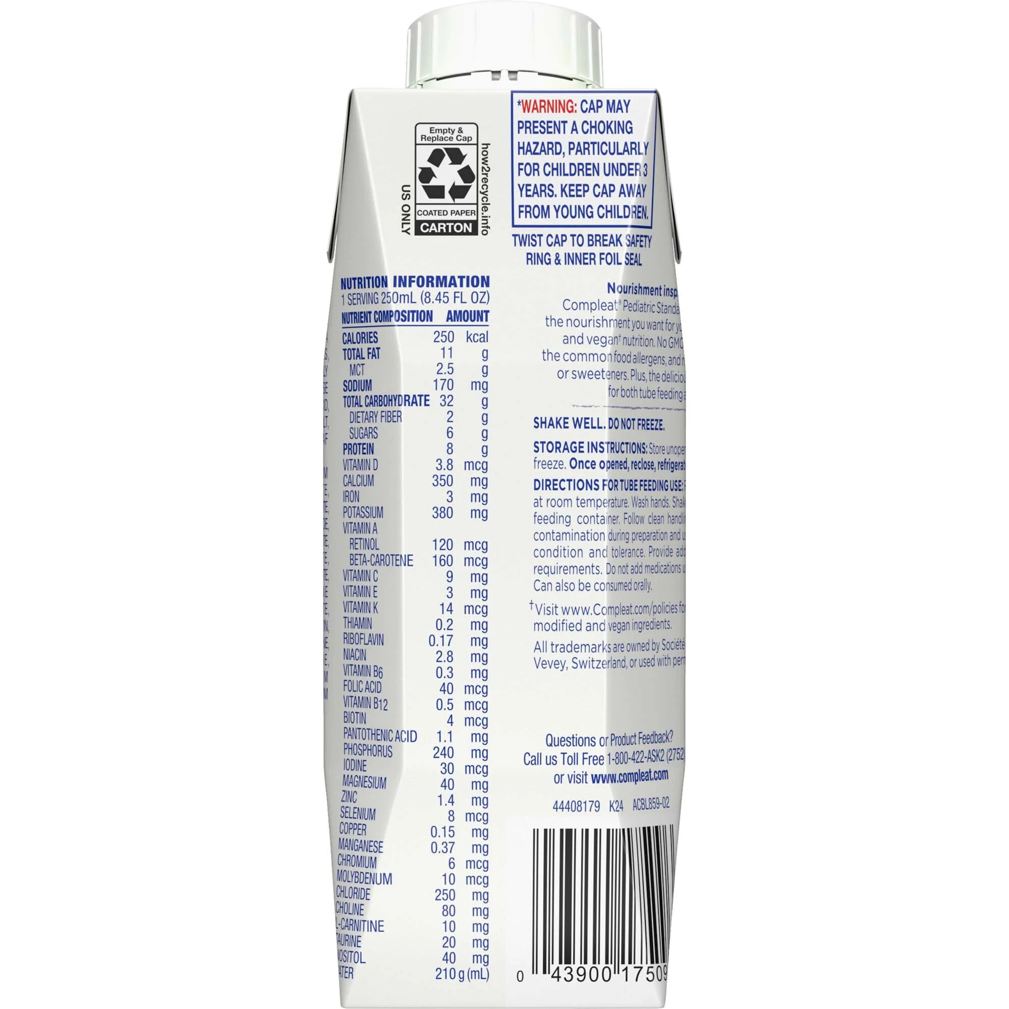 Nestle Healthcare Nutrition Compleat Pediatric Standard Plant-Based 1.0 Cal Tube Feed Formula, Vanilla (24/CS) - Image 2
