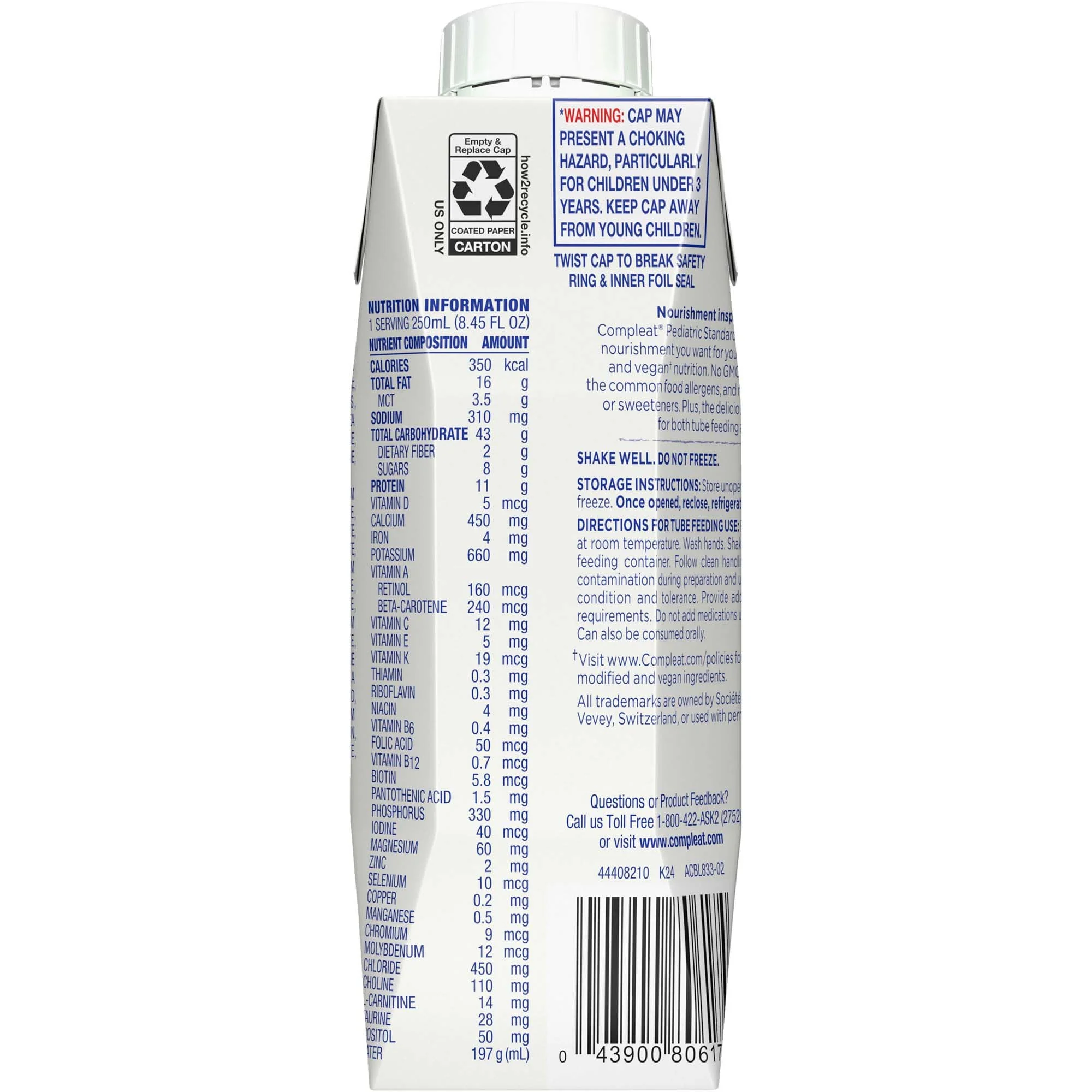 Nestle Healthcare Nutrition Compleat Pediatric Standard Plant-Based 1.4 Cal Tube Feed Formula, Vanilla (24/CS) - Image 2