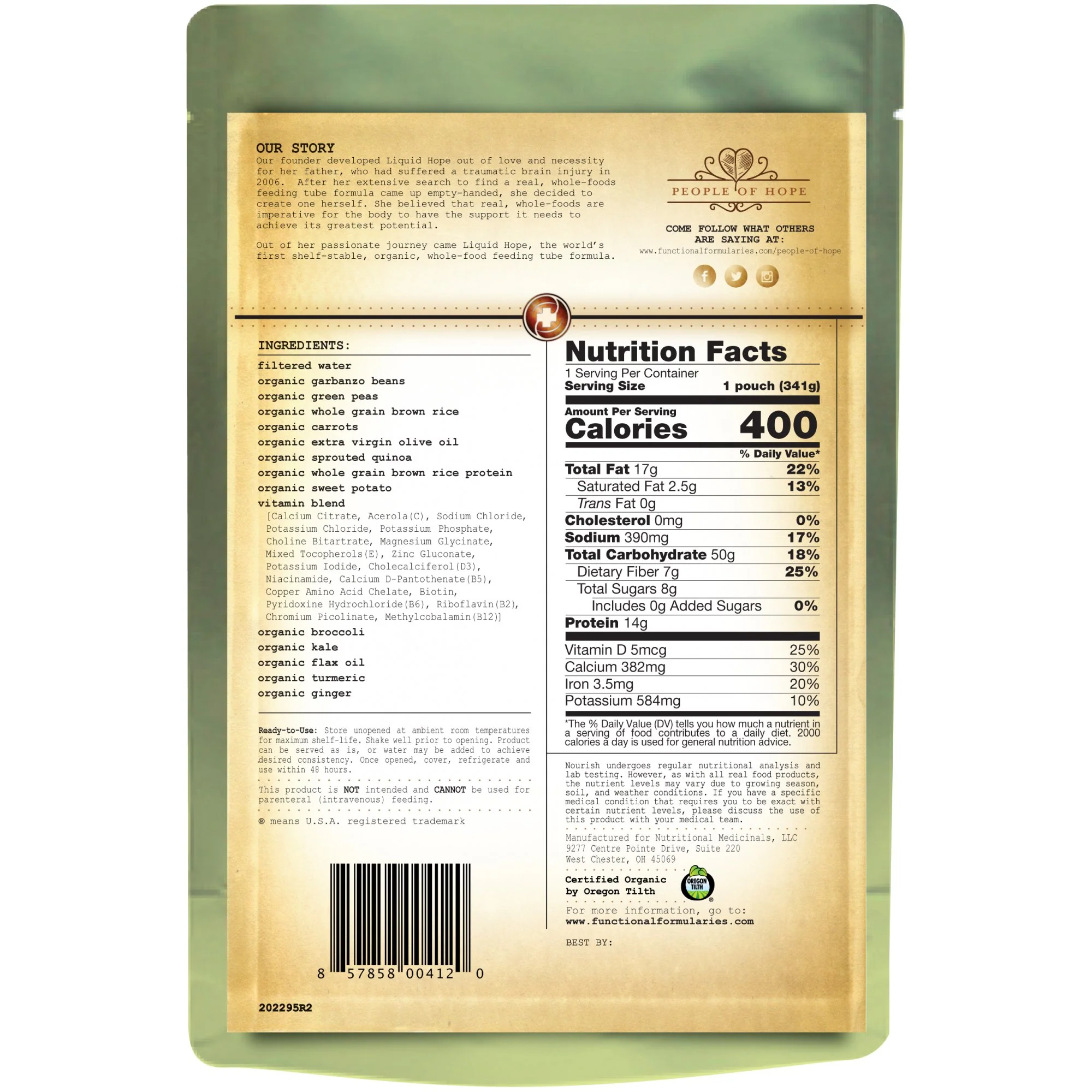 Nutritionals Medicinals Nourish Vegetable / Rice Pediatric Complete Plant Based Nutrition, 12-oz pouch (24/CS) - Image 2