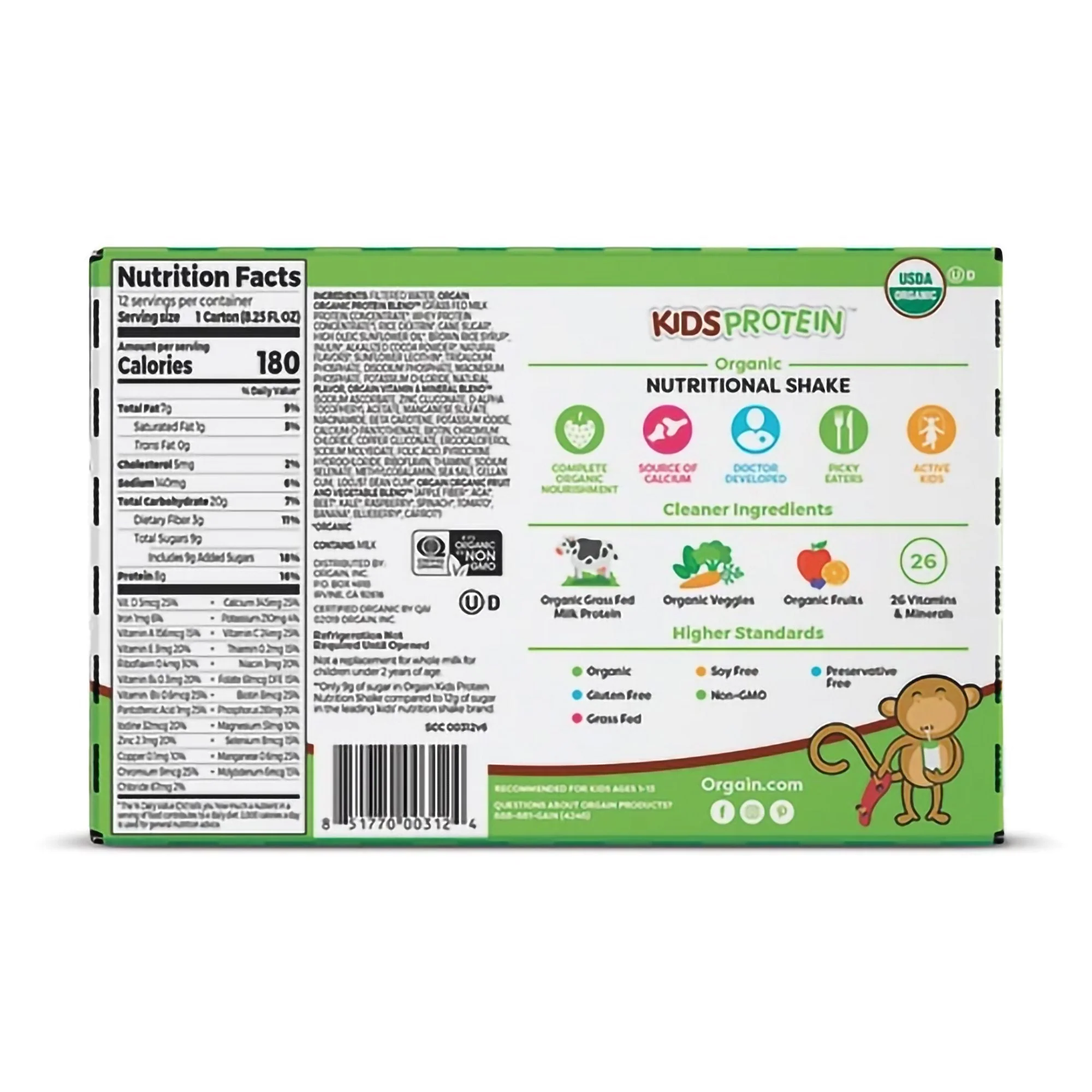 Orgain Inc Orgain Kids Protein Organic Nutritional Shake, Chocolate, 8.25-ounce carton (12/CS) - Image 3