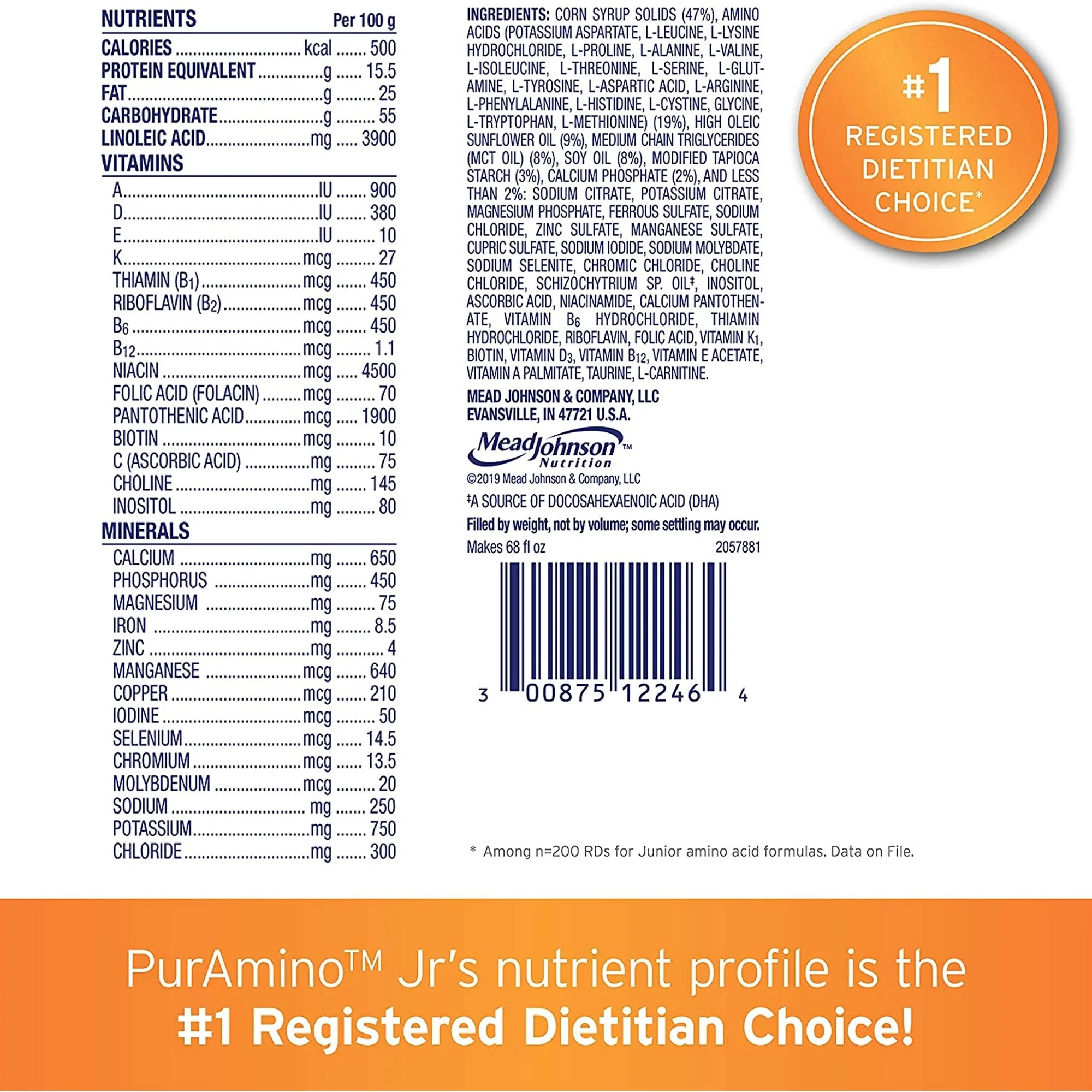 Mead Johnson PurAmino Jr Pediatric Formula, 14.1-ounce can (4/CS) - Image 2