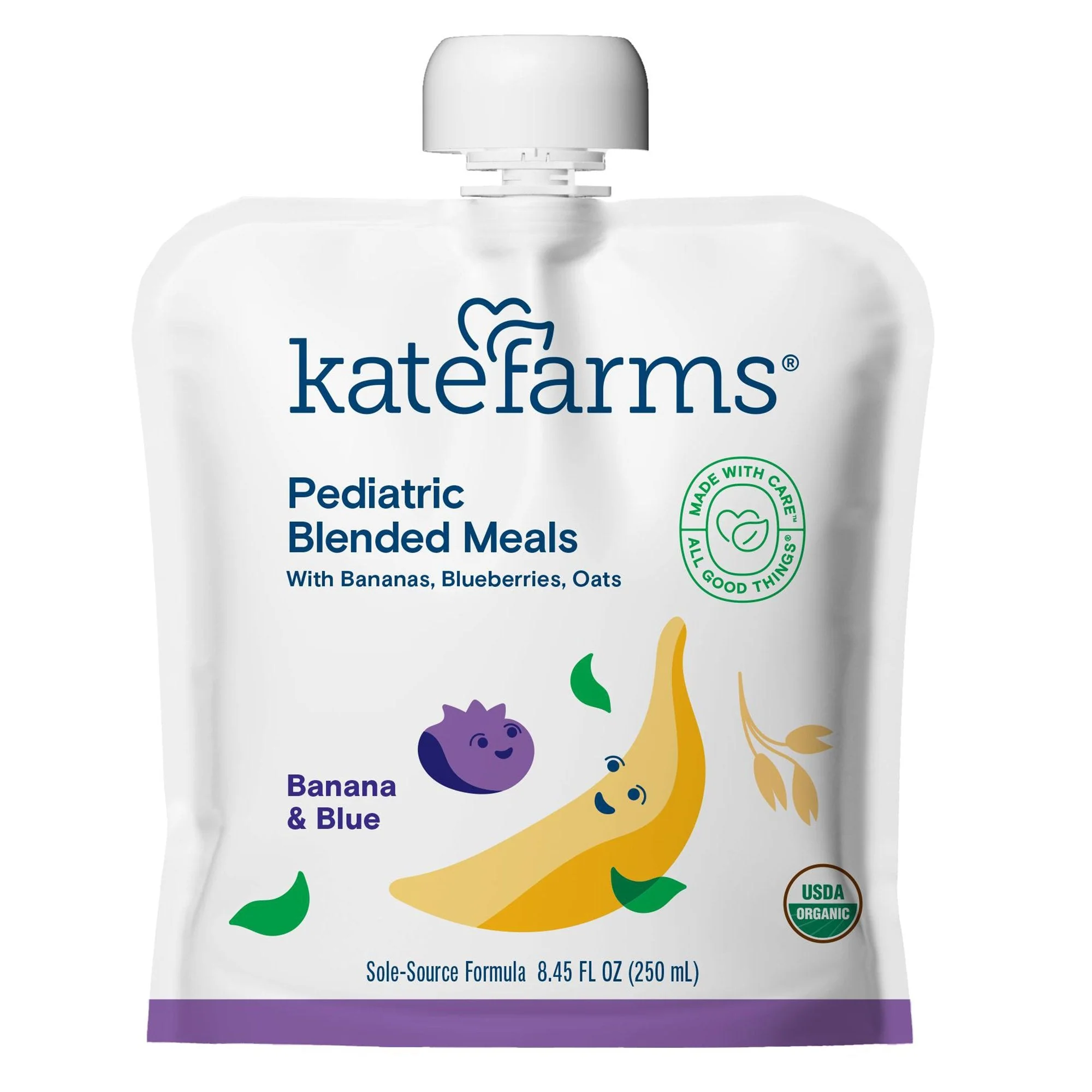 Kate Farms Kate Farms Pediatric Blended Meals with Bananas, Blueberries and Oats, 8.45-oz. (12/CS)