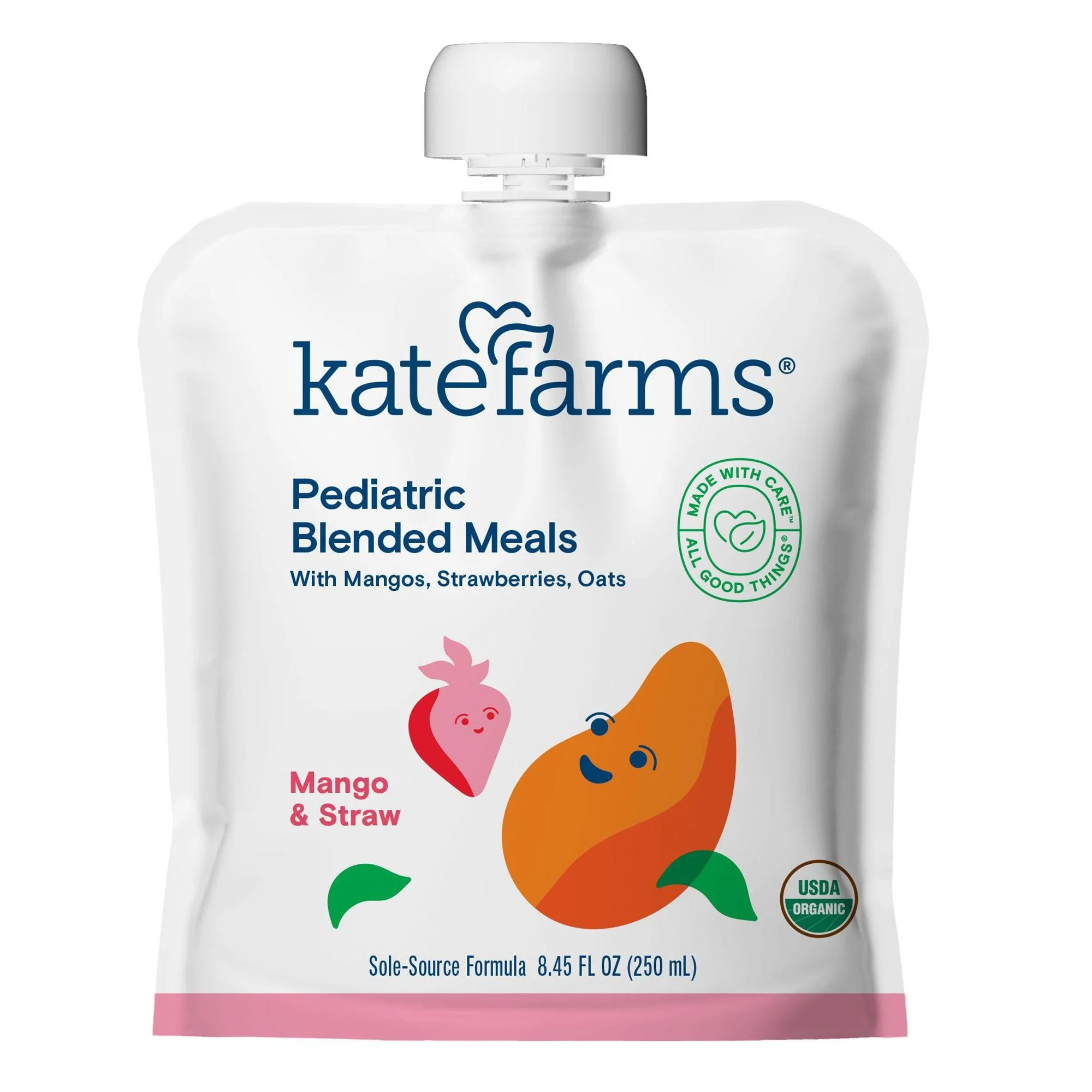 Kate Farms Kate Farms Pediatric Blended Meals with Mango and Strawberry, 8.45-ounce pouch (12/CS)