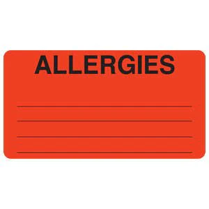 Tabbies Pre-Printed Label Allergy Alert Red ALLERGIES Alert Label 1-3/4 X 3-1/4 Inch (250/RL)