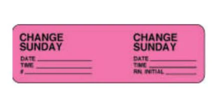 PDC Healthcare Pre-Printed Label pdc Anesthesia Label Pink Permanent Paper Change Sunday Date_Time_Int_ Black Syringe Label 7/8 X 2-7/8 Inch (1000/RL)