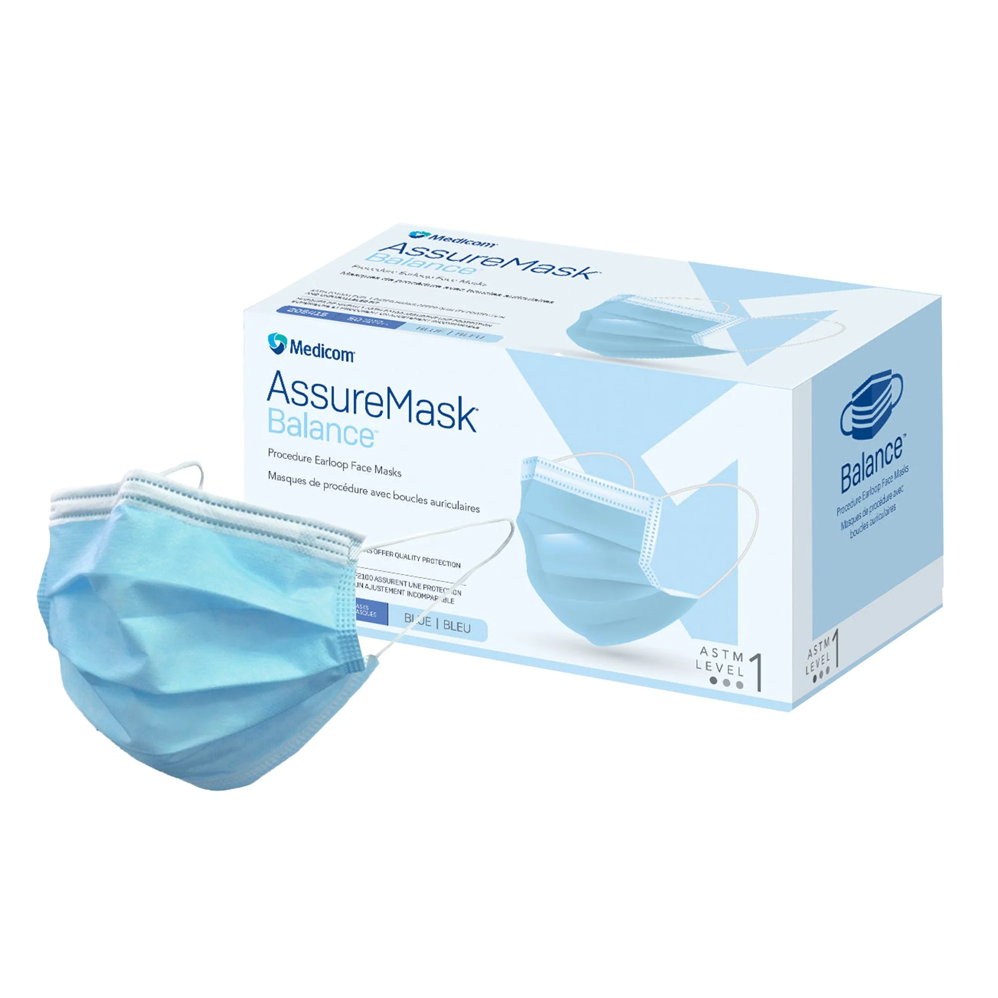 AMD Ritmed Procedure Mask AssureMask Balance ASTM Level 1 Earloops One Size Fits Most (500/CS)