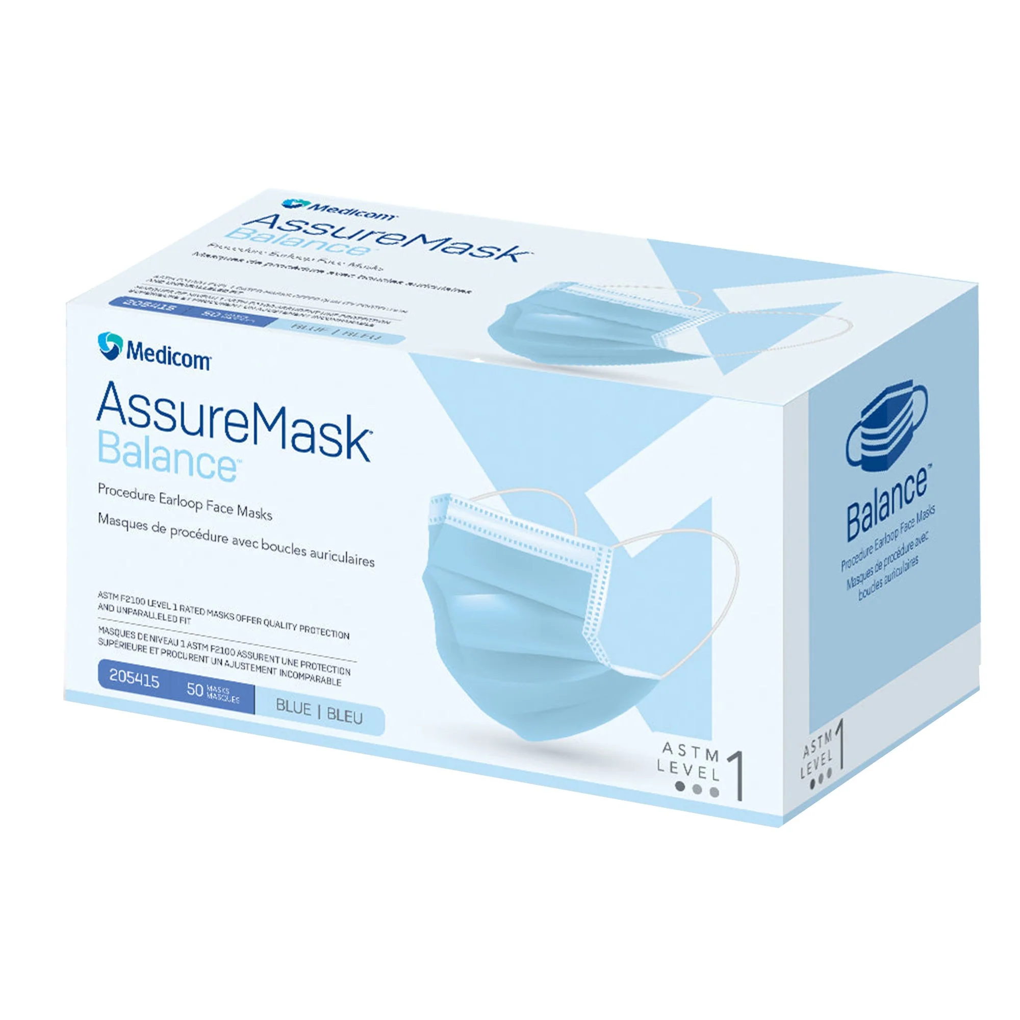 AMD Ritmed Procedure Mask AssureMask Balance ASTM Level 1 Earloops One Size Fits Most (500/CS) - Image 2