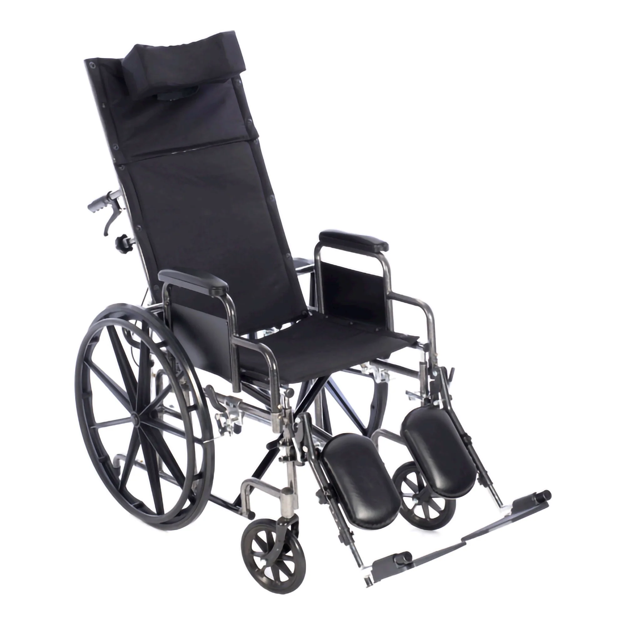 Reclining Wheelchair Chariot-RC Full Length Arm Elevating Legrest Black Upholstery 24 Inch Seat Width Adult 500 lbs. Weight Capacity