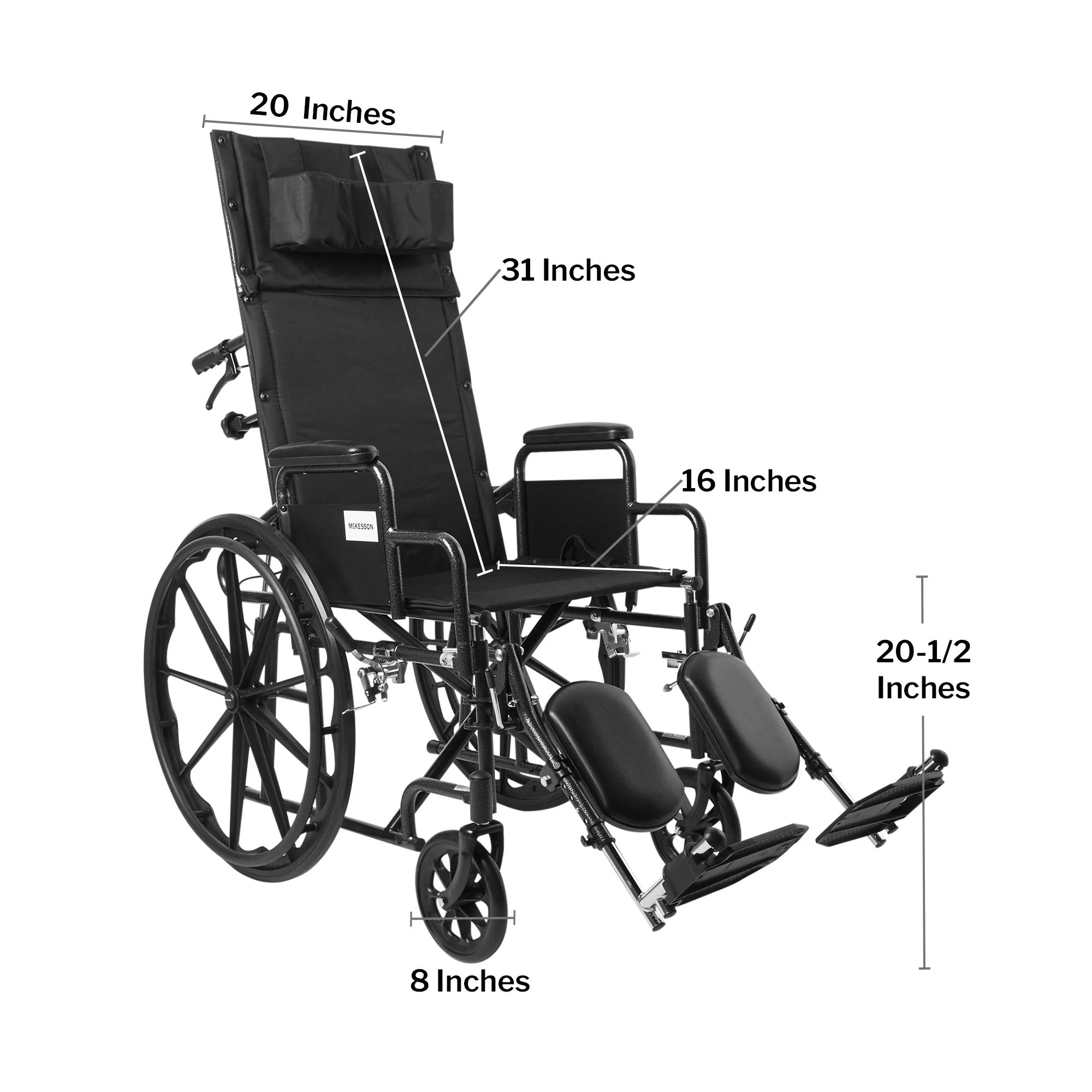 McKesson Brand McKesson Reclining Wheelchair, 20-Inch Seat Width - Image 3