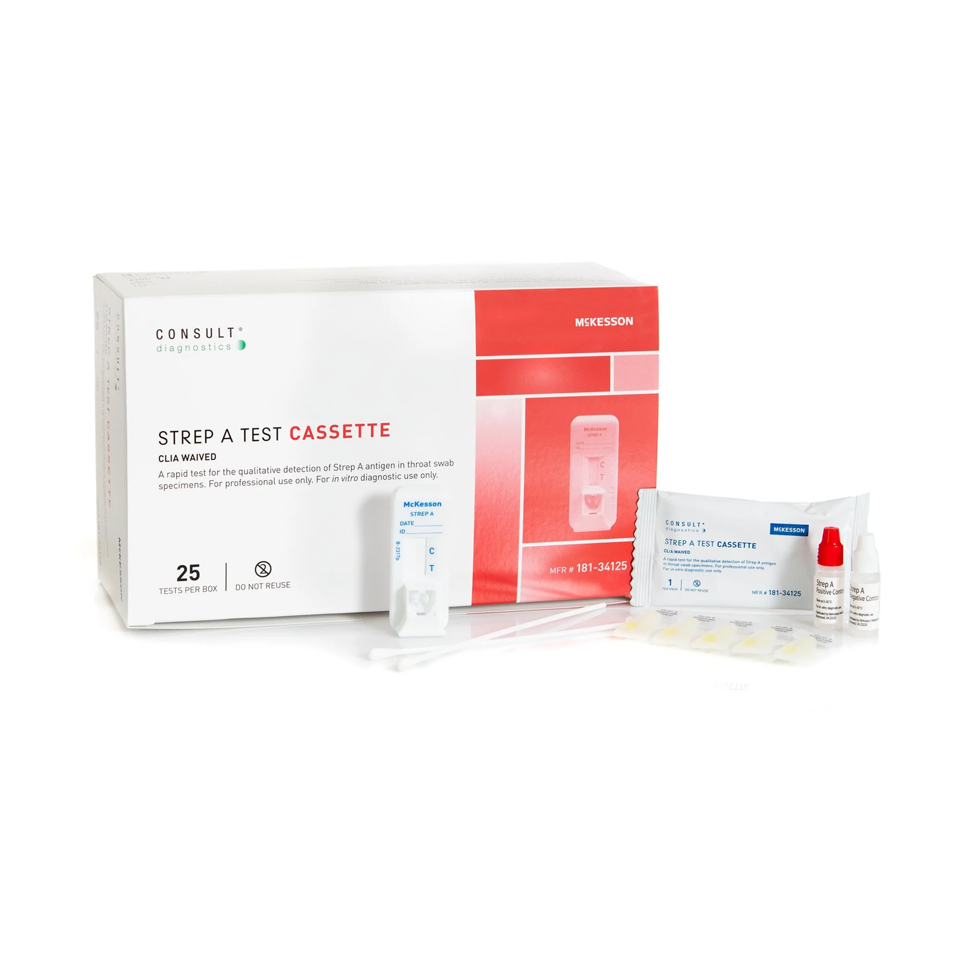 Respiratory Test Kit McKesson Consult Strep A Test 25 Tests CLIA Waived