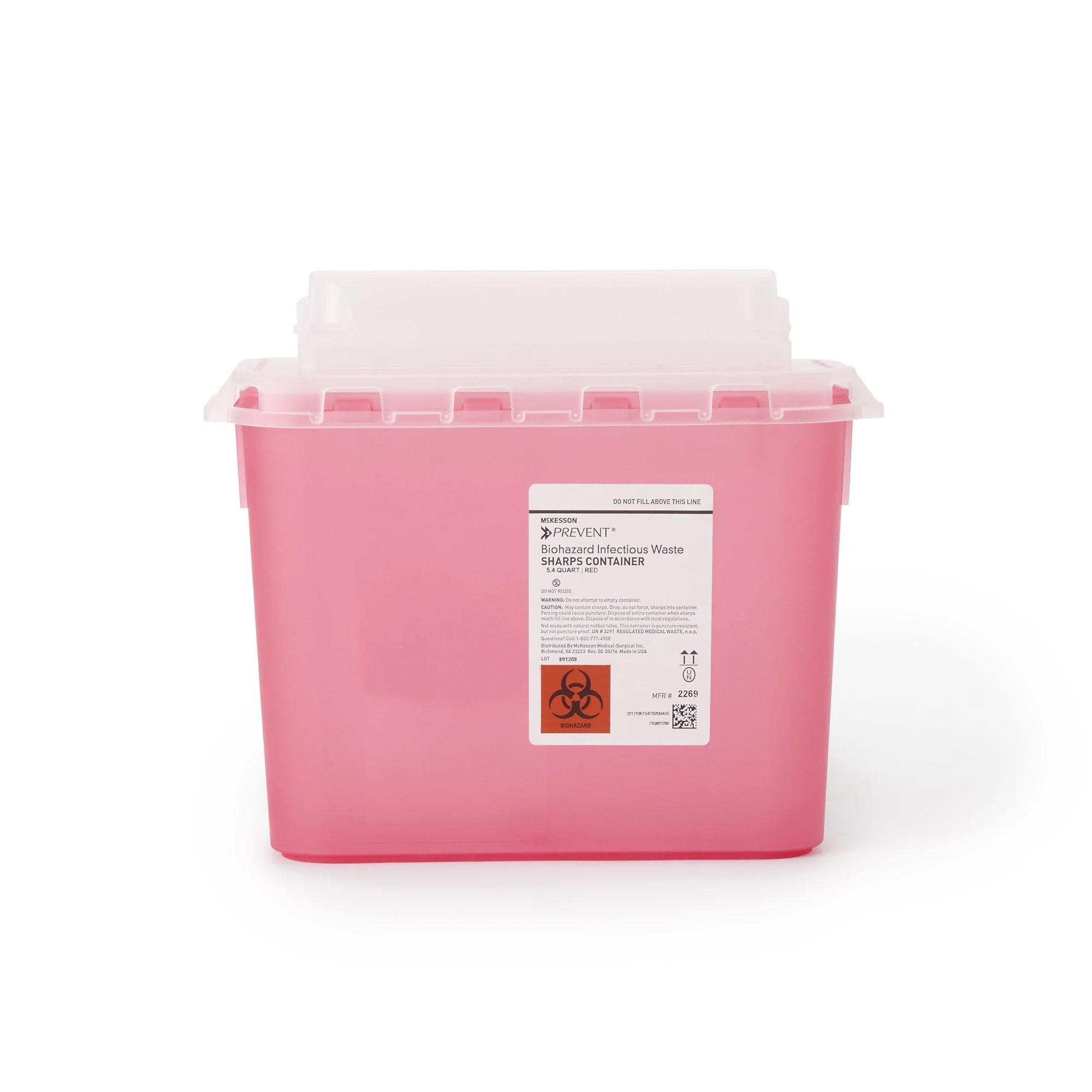 McKesson Brand McKesson Prevent Two-Piece Sharps Container, 5.4 Quart, 11 x 12 x 4-3/4 Inch (20/CS)