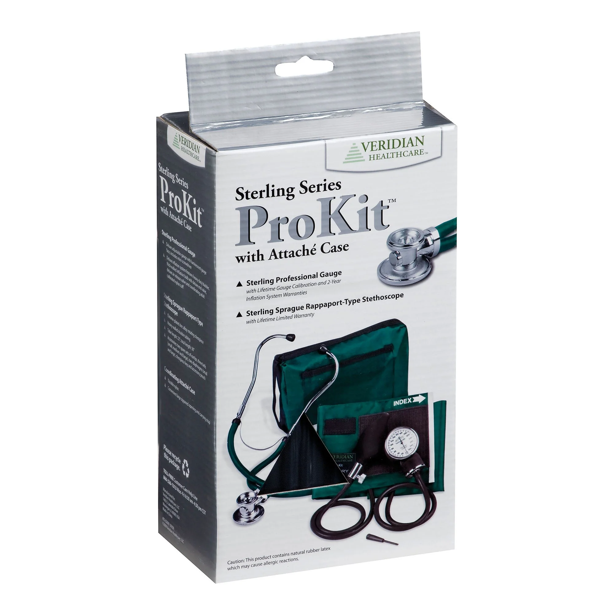 Veridian Healthcare LLC Sterling Series ProKit Aneroid Sphygmomanometer with Stethoscope, Hunter Green (20/CS) - Image 2