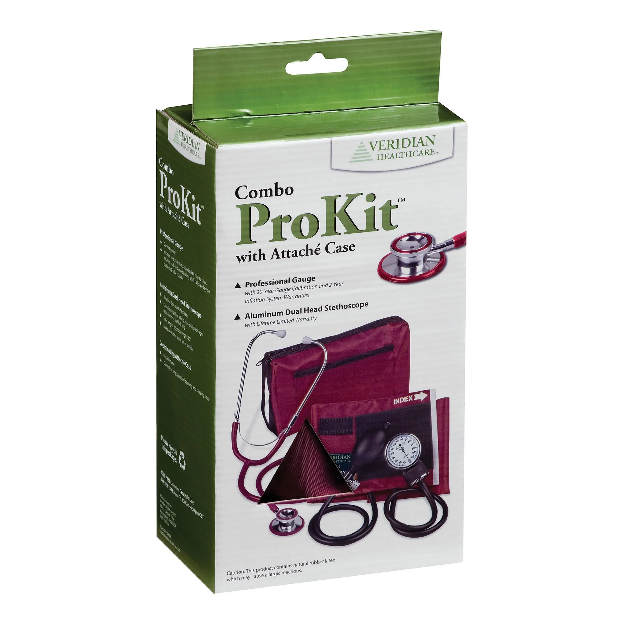 Veridian Healthcare LLC Combo ProKit Aneroid Sphygmomanometer Unit with Stethoscope, Burgundy (20/CS) - Image 2