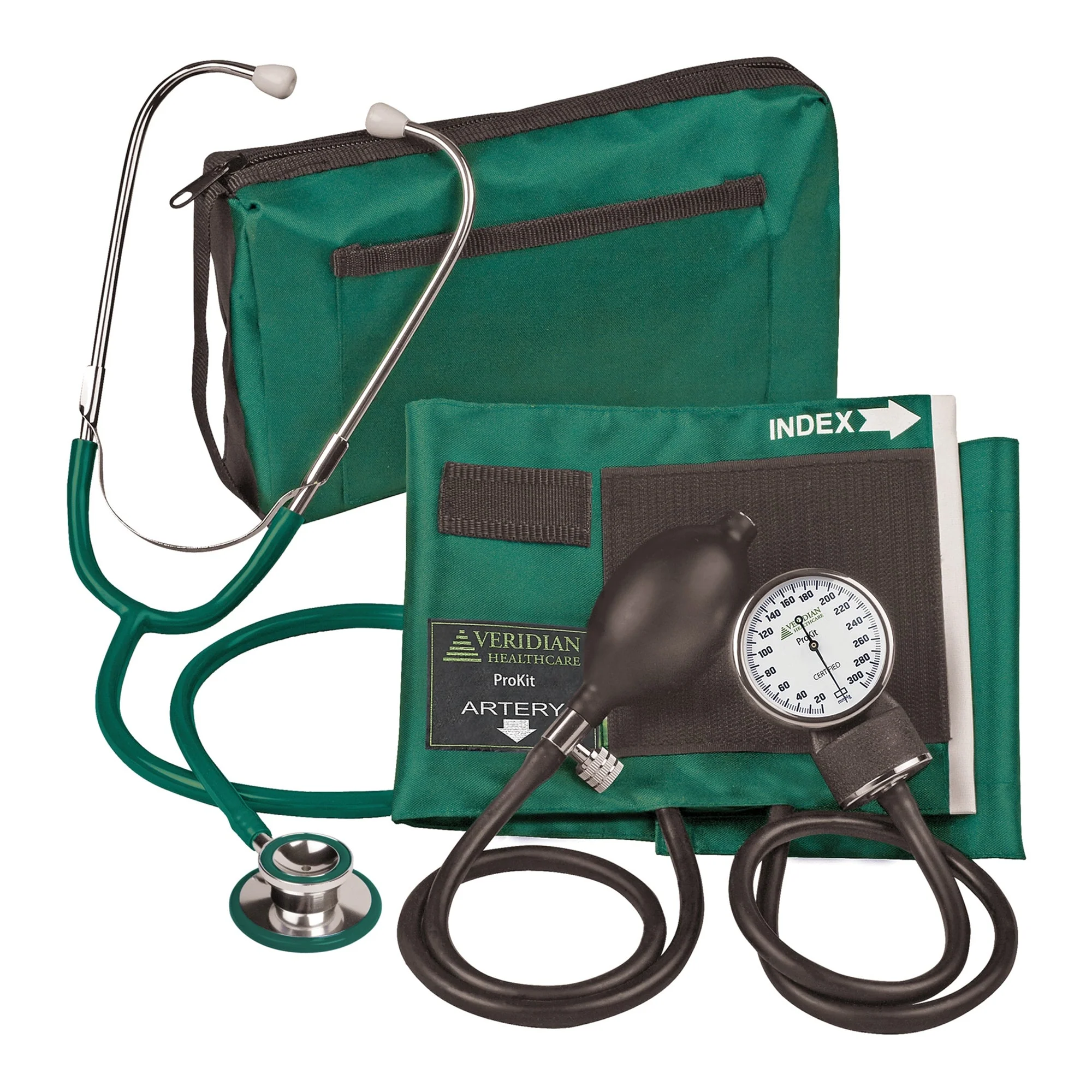 Veridian Healthcare LLC Combo ProKit Aneroid Sphygmomanometer Unit with Stethoscope, Green (20/CS) - Image 2