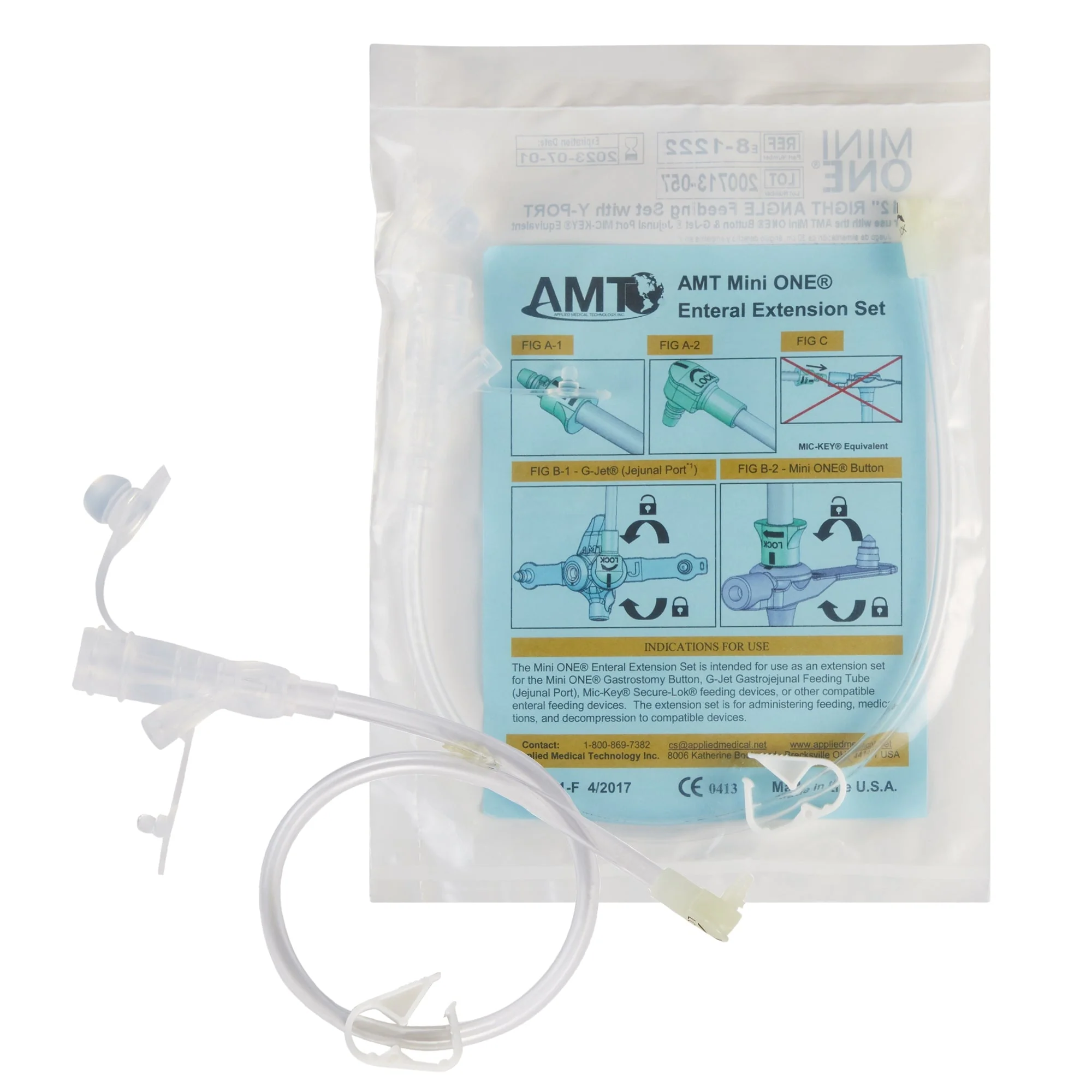 Right Angle Connector with Y-Port Adapter Mini ONE 12 Inch, Clear For Balloon and Non-Balloon Button Mini ONE Enteral Feeding Extension Sets (