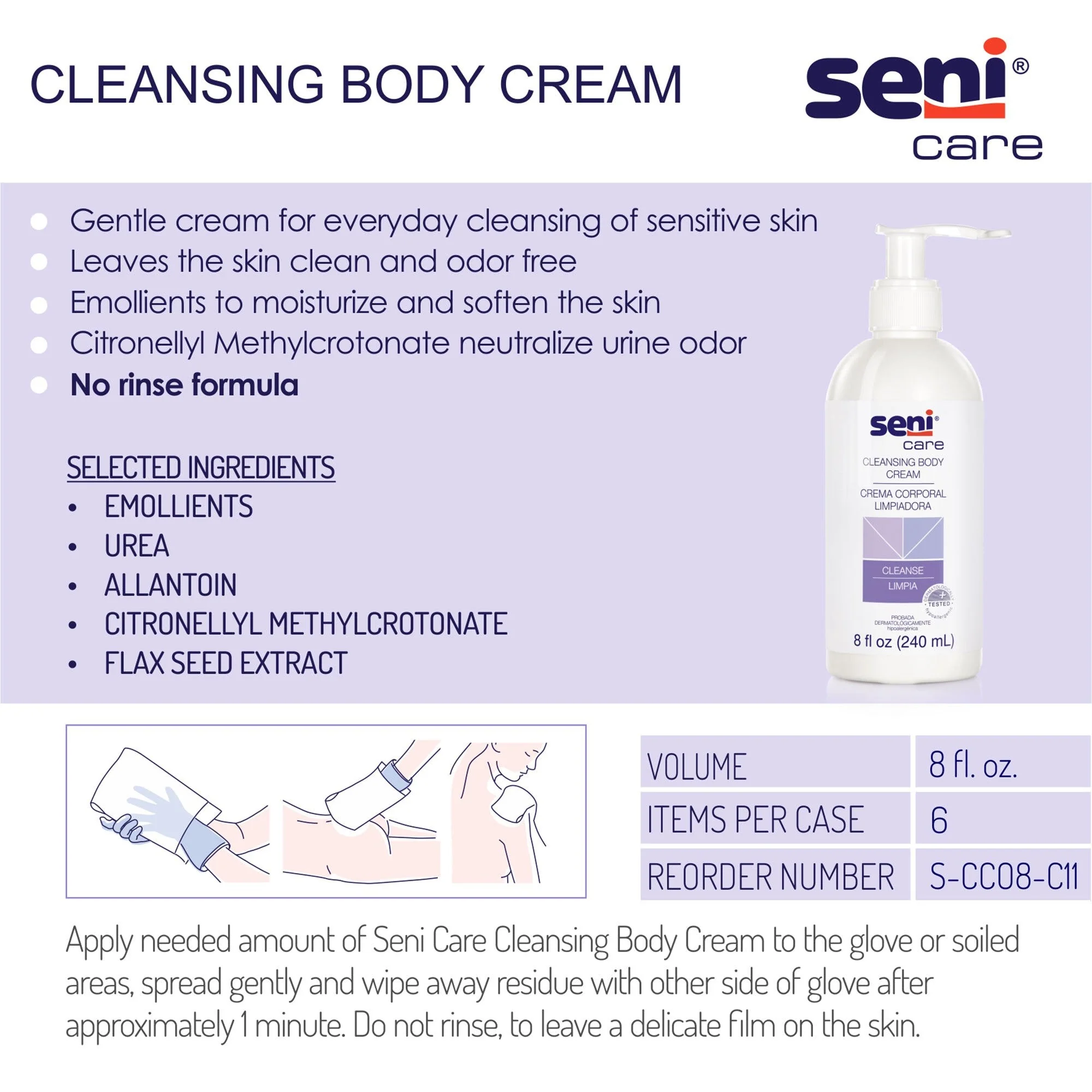 TZMO USA Inc Seni Care Rinse Free Body Wash, 8-ounce Pump Bottle (6/CS) - Image 2
